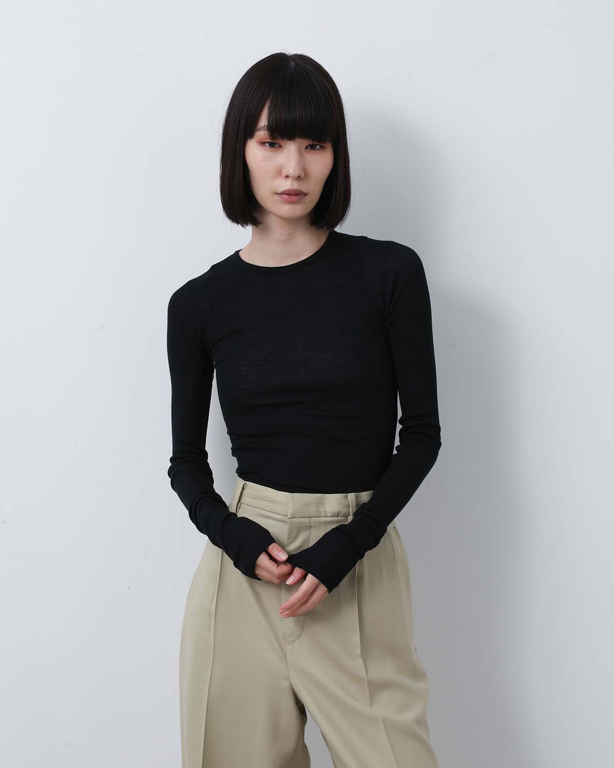 WOOL SILK SOFT RIB L/S TEE