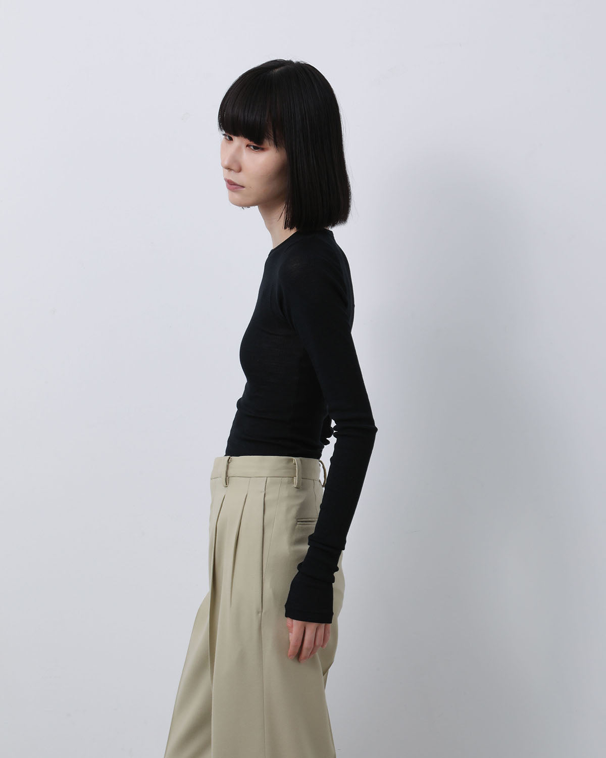 WOOL SILK SOFT RIB L/S TEE