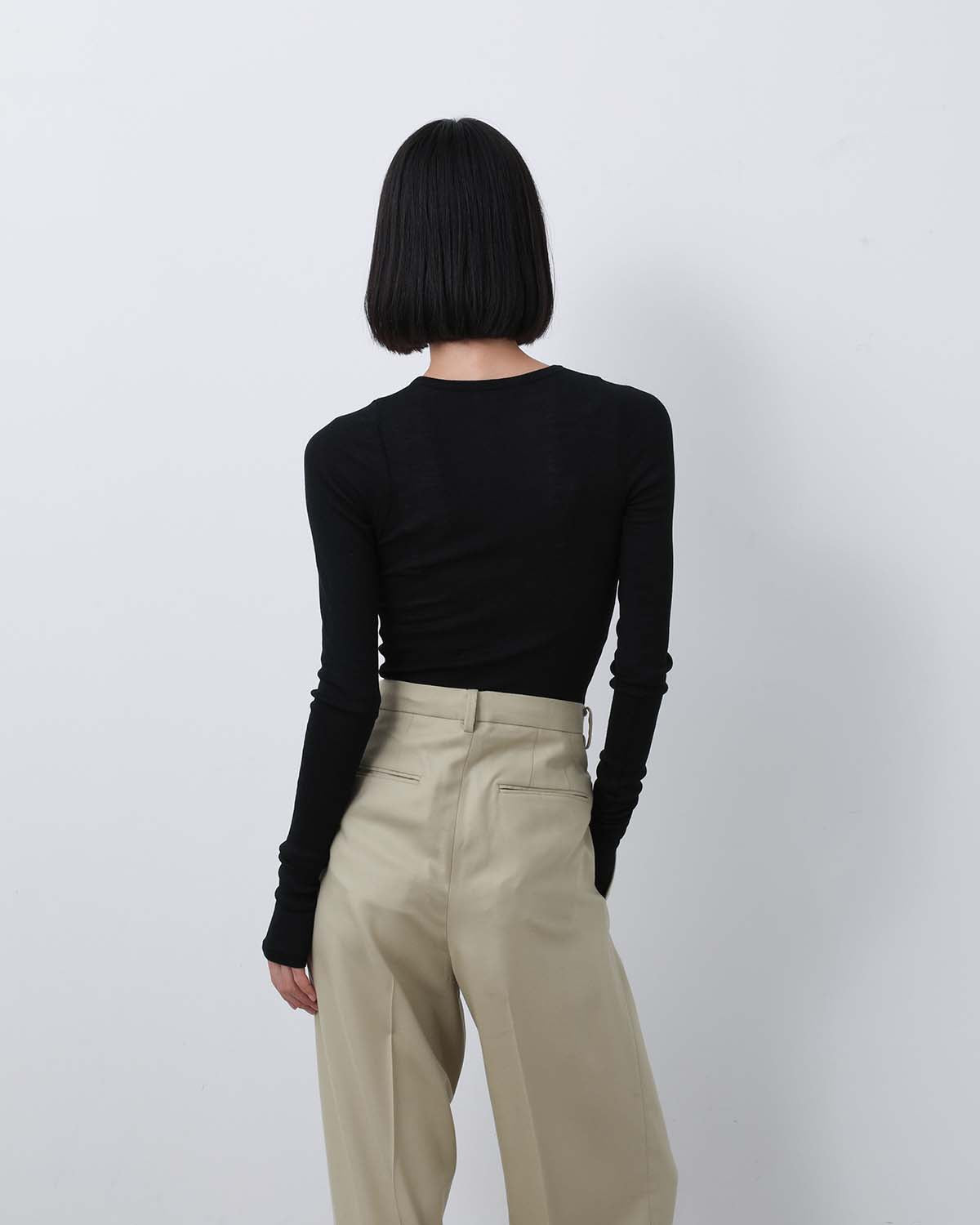 WOOL SILK SOFT RIB L/S TEE