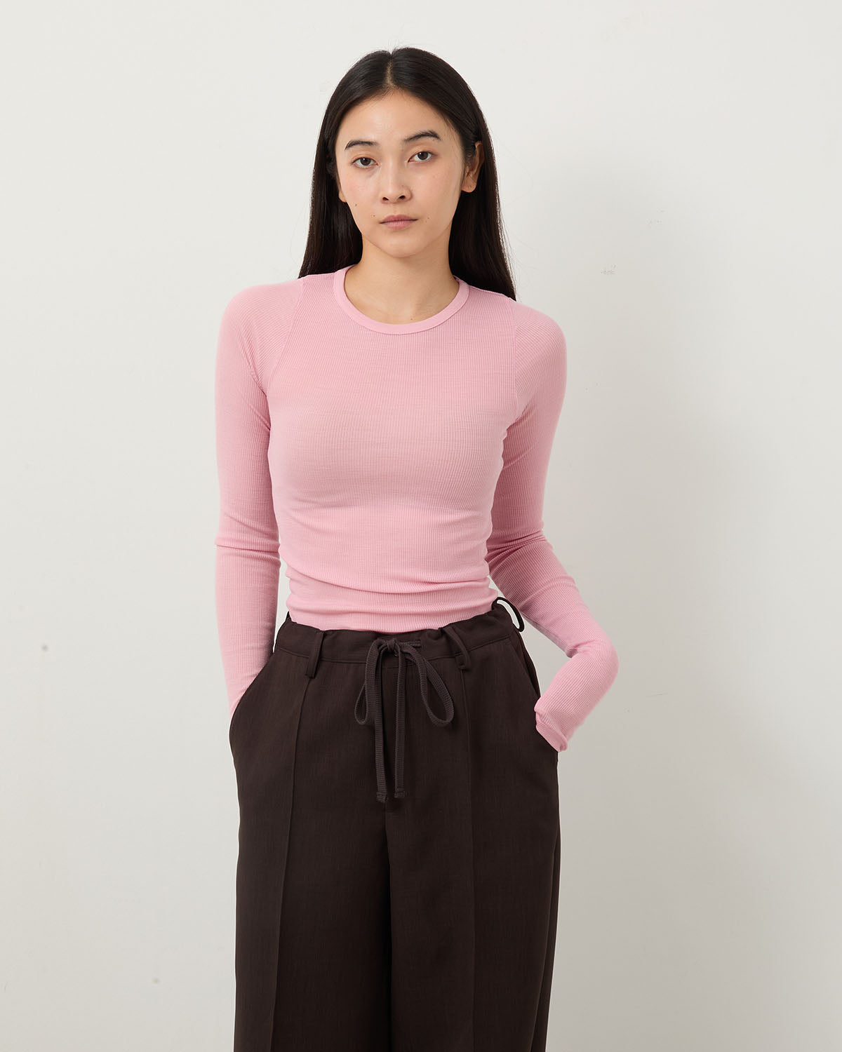 WOOL SILK SOFT RIB L/S TEE