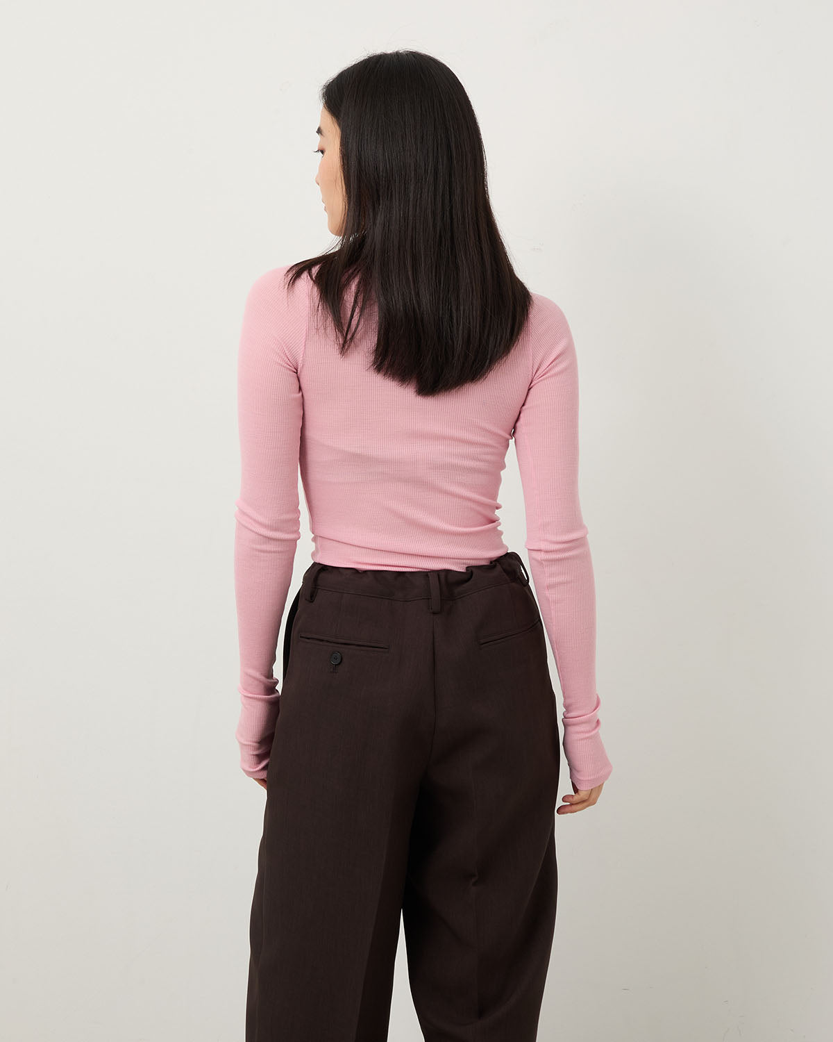 WOOL SILK SOFT RIB L/S TEE