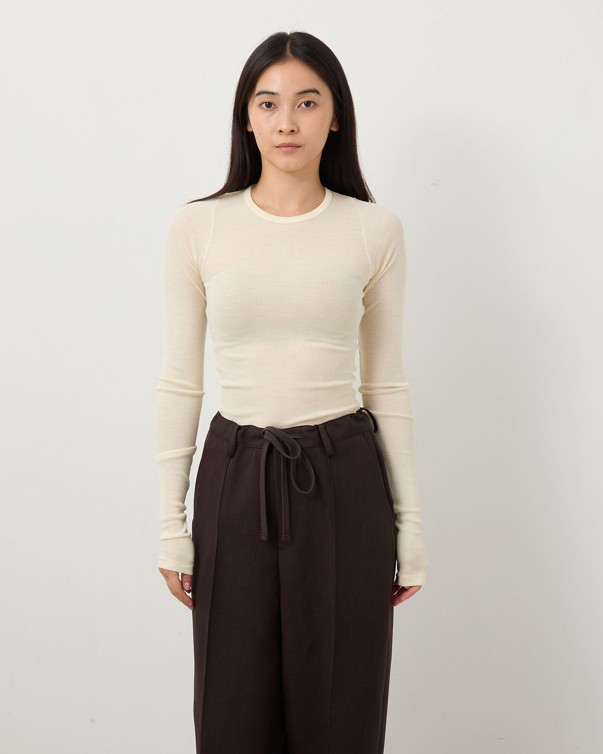 WOOL SILK SOFT RIB L/S TEE