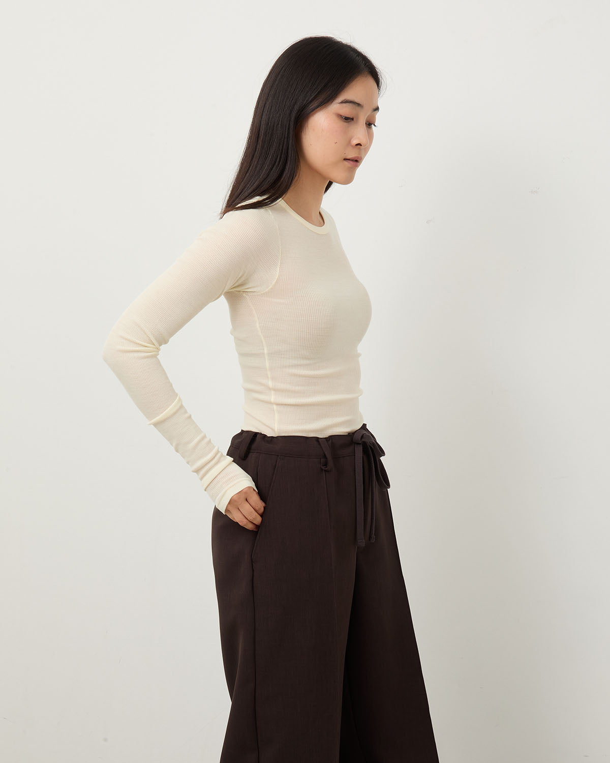 WOOL SILK SOFT RIB L/S TEE