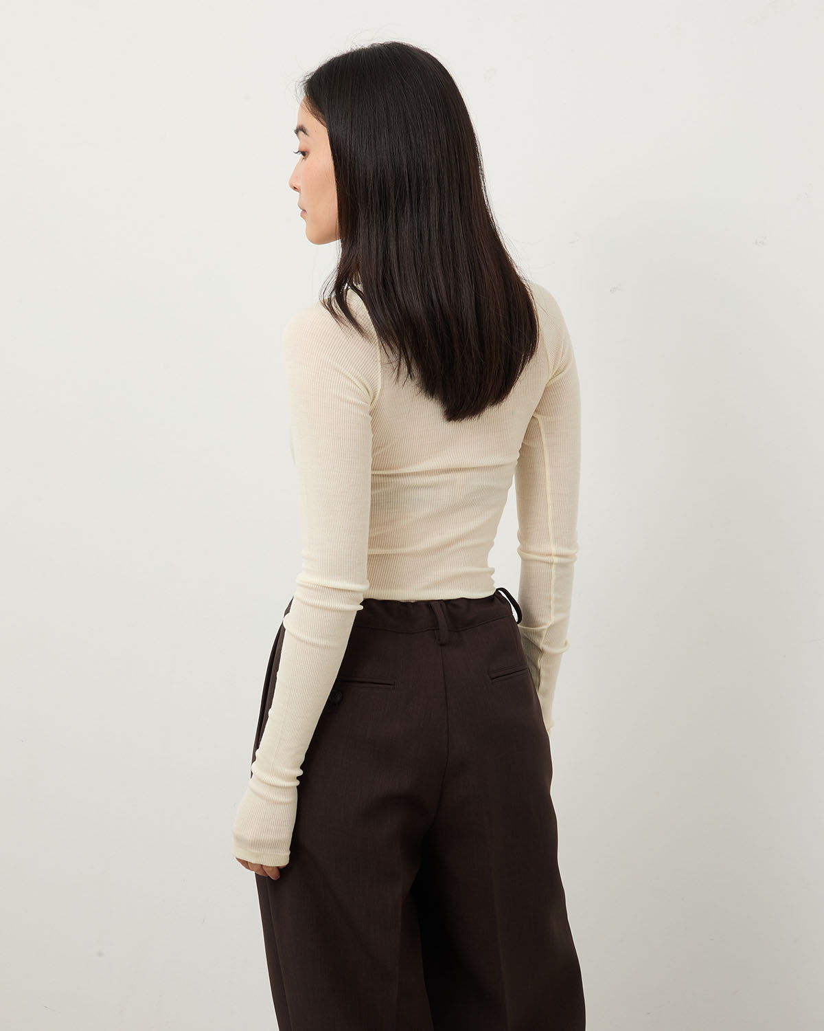 WOOL SILK SOFT RIB L/S TEE