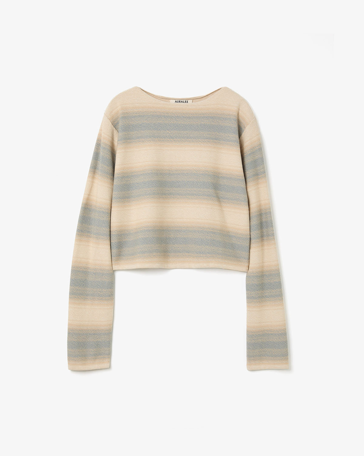 COTTON SILK GRADIENT STRIPE KNIT BOAT NECK P/O