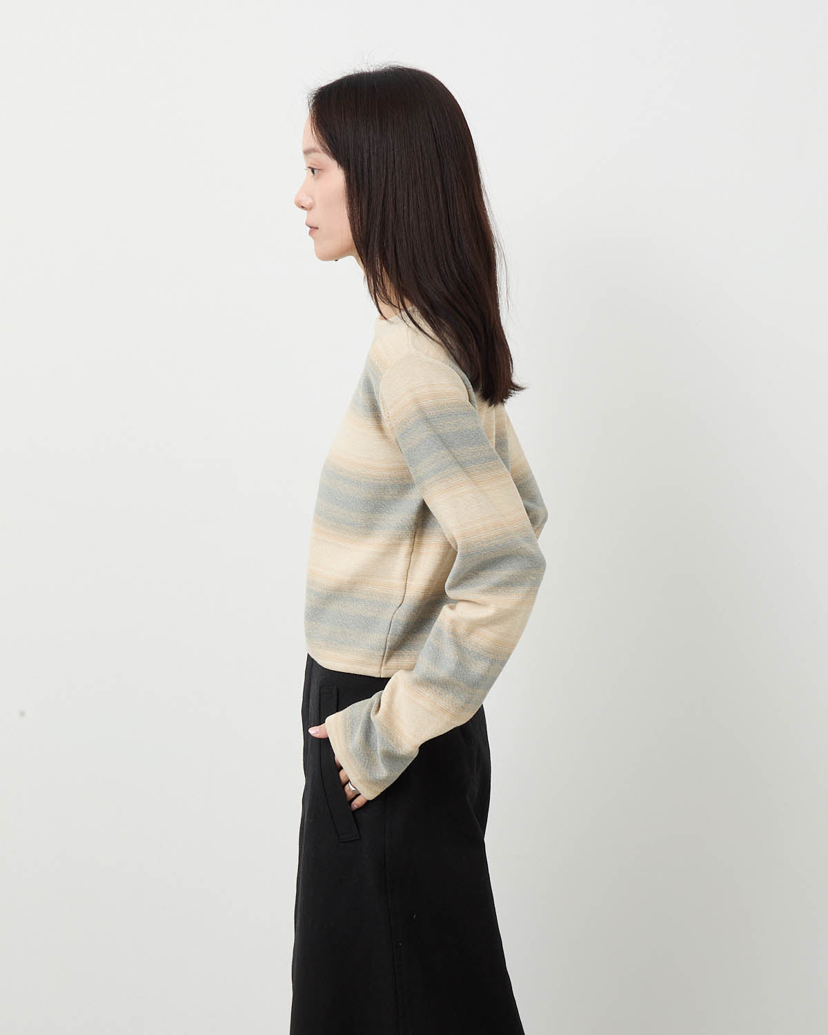 COTTON SILK GRADIENT STRIPE KNIT BOAT NECK P/O