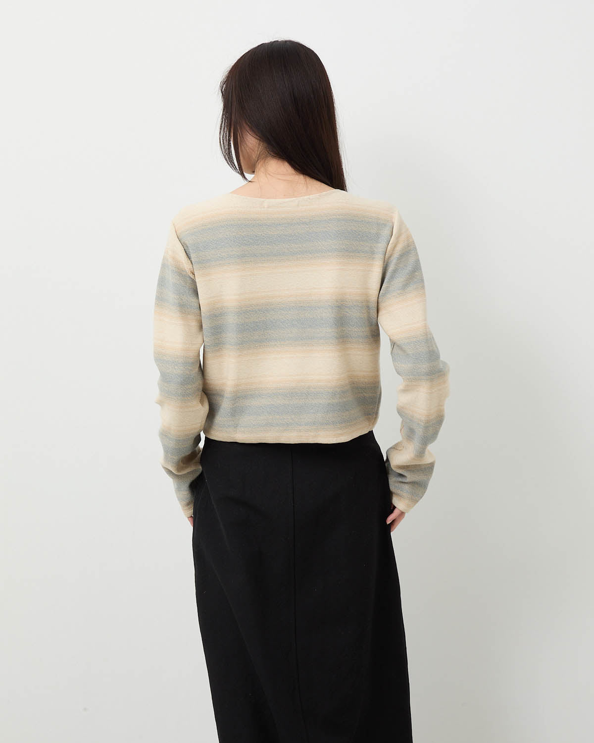 COTTON SILK GRADIENT STRIPE KNIT BOAT NECK P/O