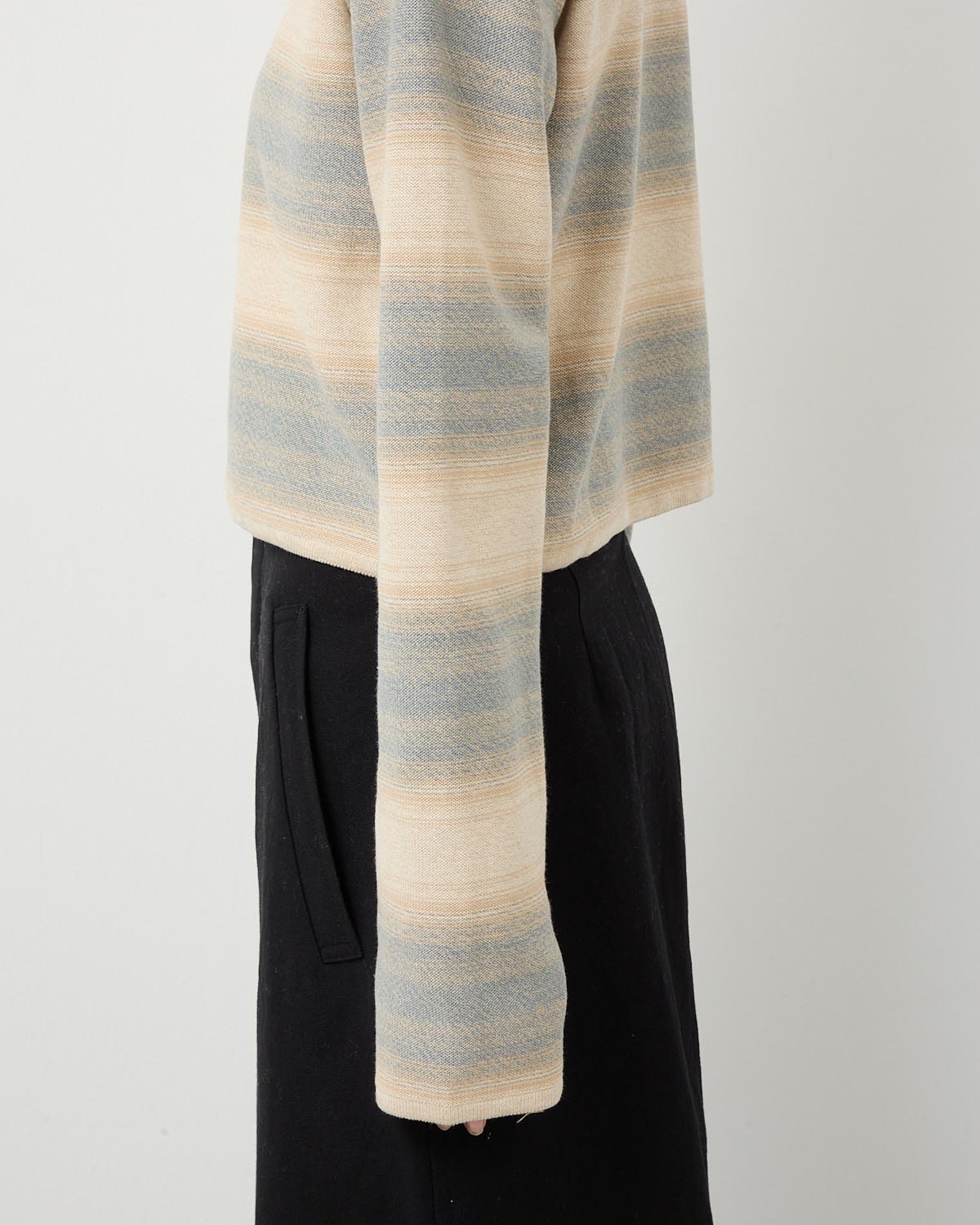 COTTON SILK GRADIENT STRIPE KNIT BOAT NECK P/O