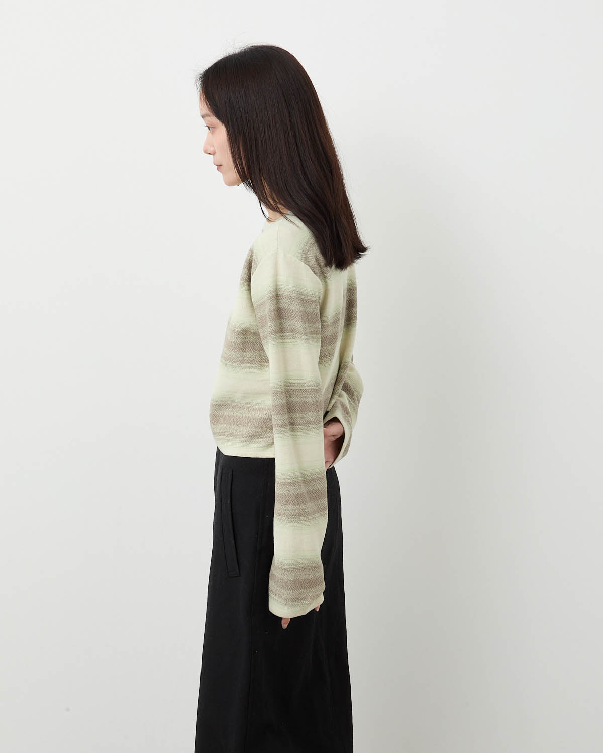 COTTON SILK GRADIENT STRIPE KNIT BOAT NECK P/O