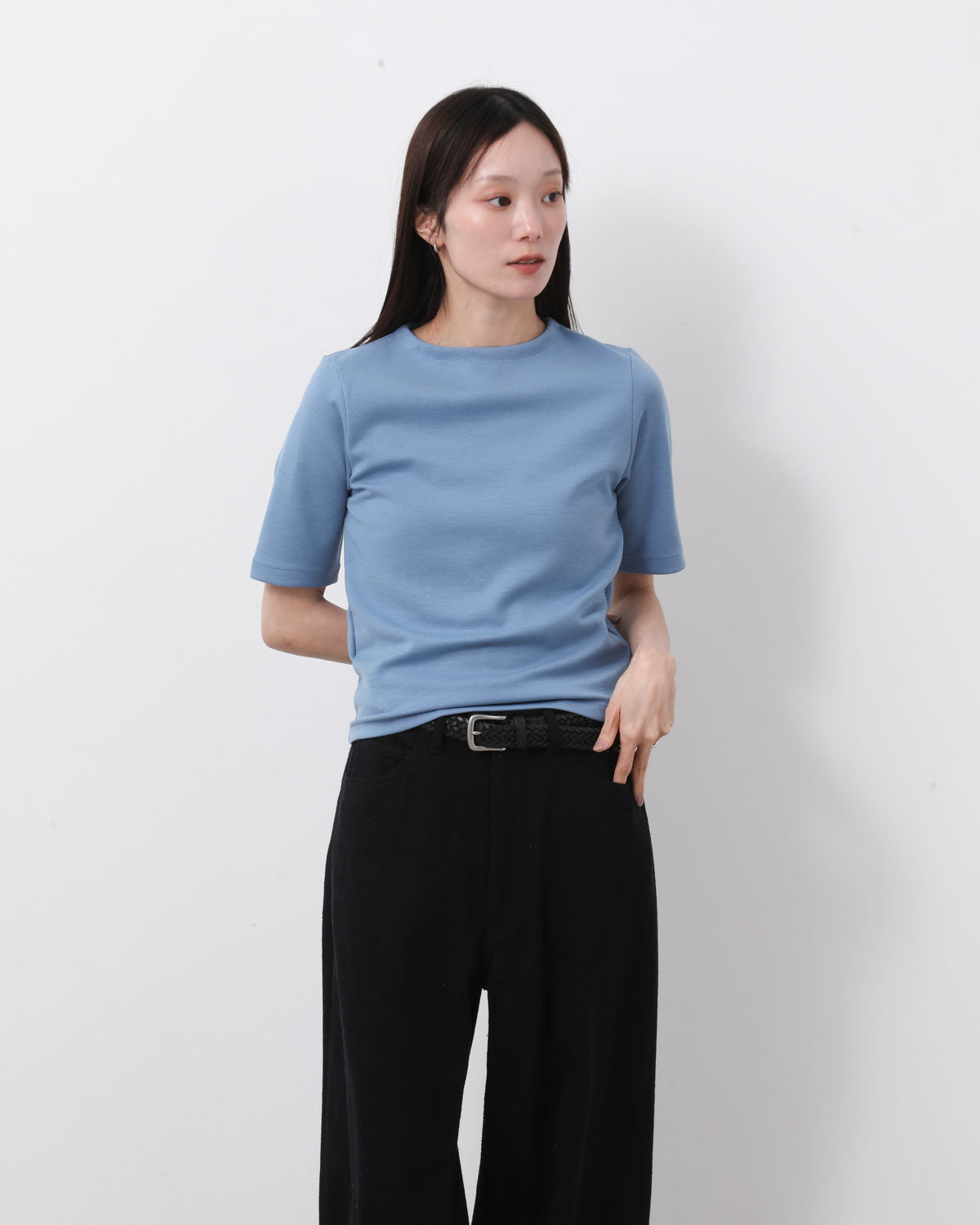 WOOL STRETCH DOUBLE JERSEY BOAT NECK TEE