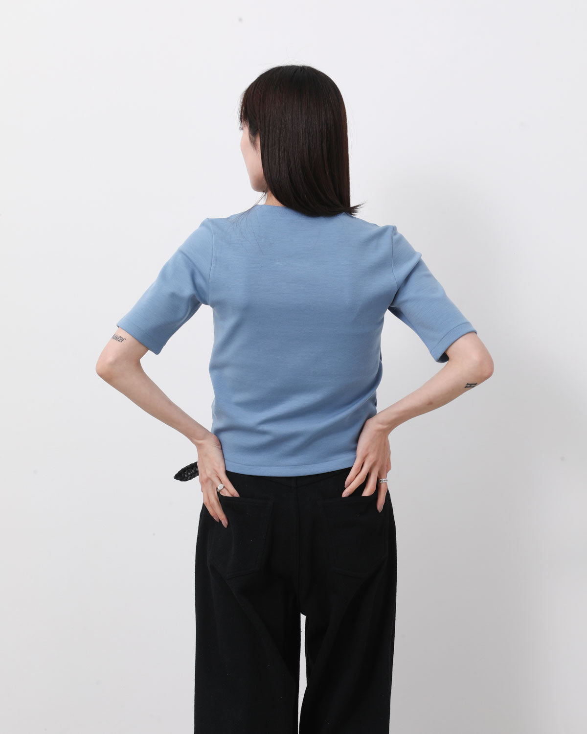 WOOL STRETCH DOUBLE JERSEY BOAT NECK TEE