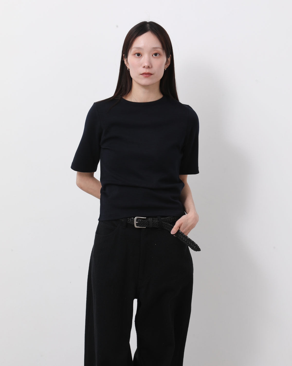 WOOL STRETCH DOUBLE JERSEY BOAT NECK TEE