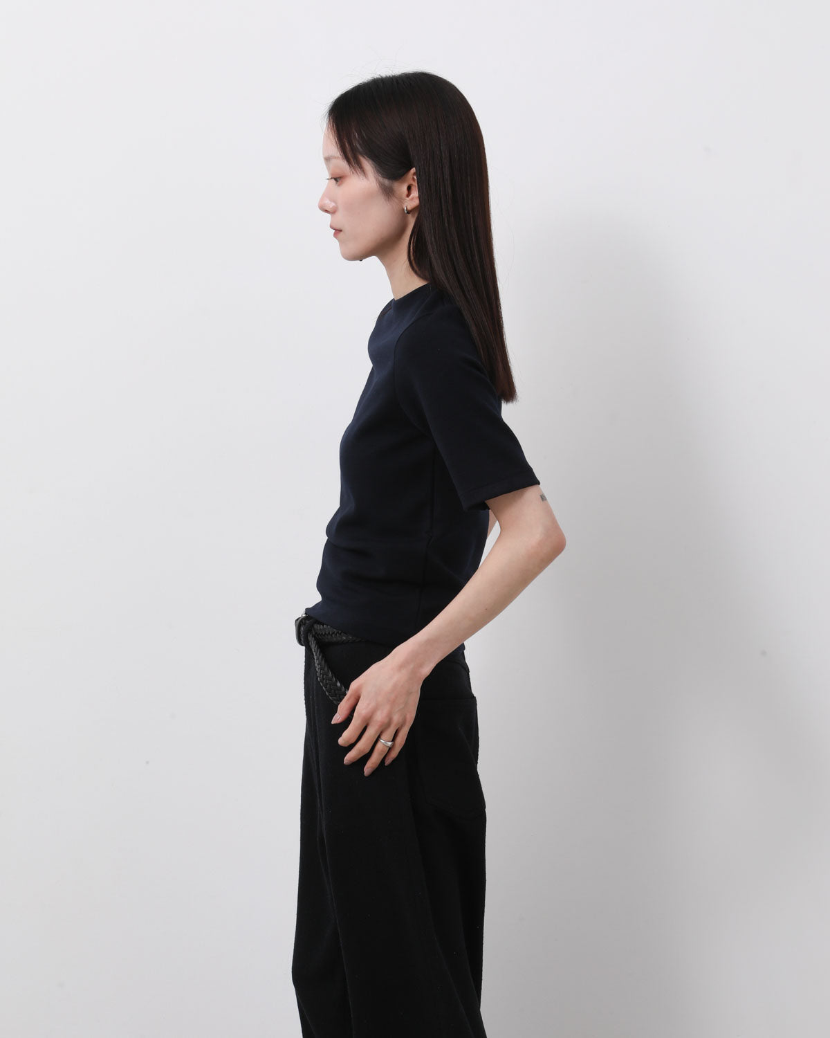 WOOL STRETCH DOUBLE JERSEY BOAT NECK TEE