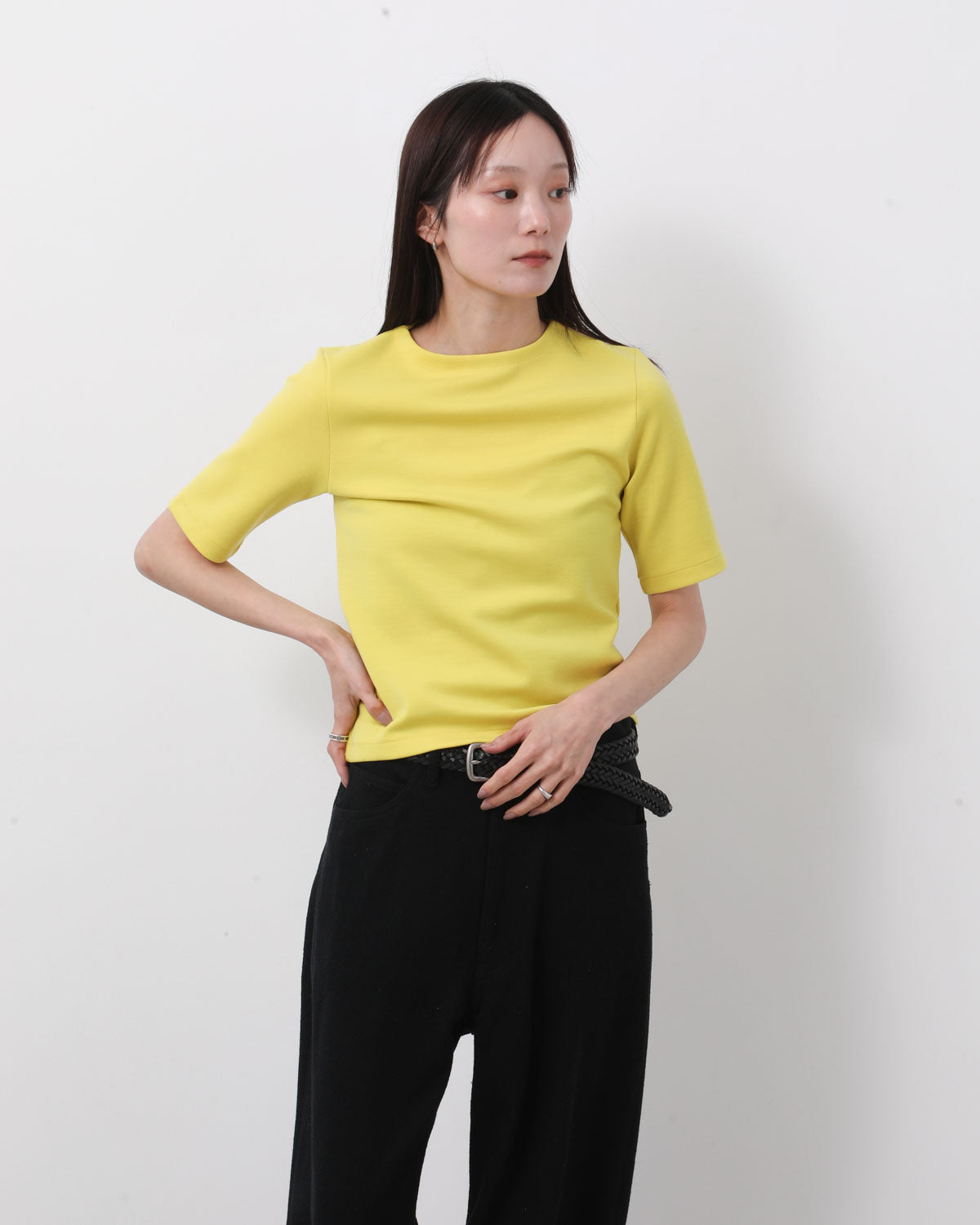 WOOL STRETCH DOUBLE JERSEY BOAT NECK TEE