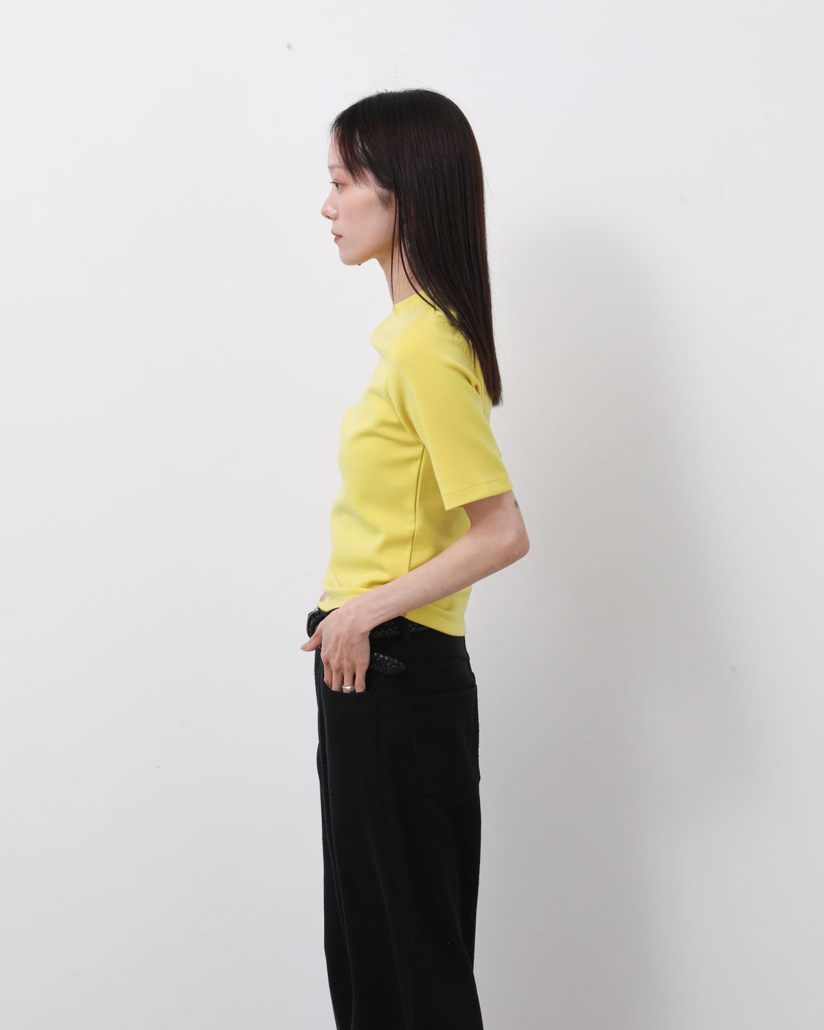 WOOL STRETCH DOUBLE JERSEY BOAT NECK TEE