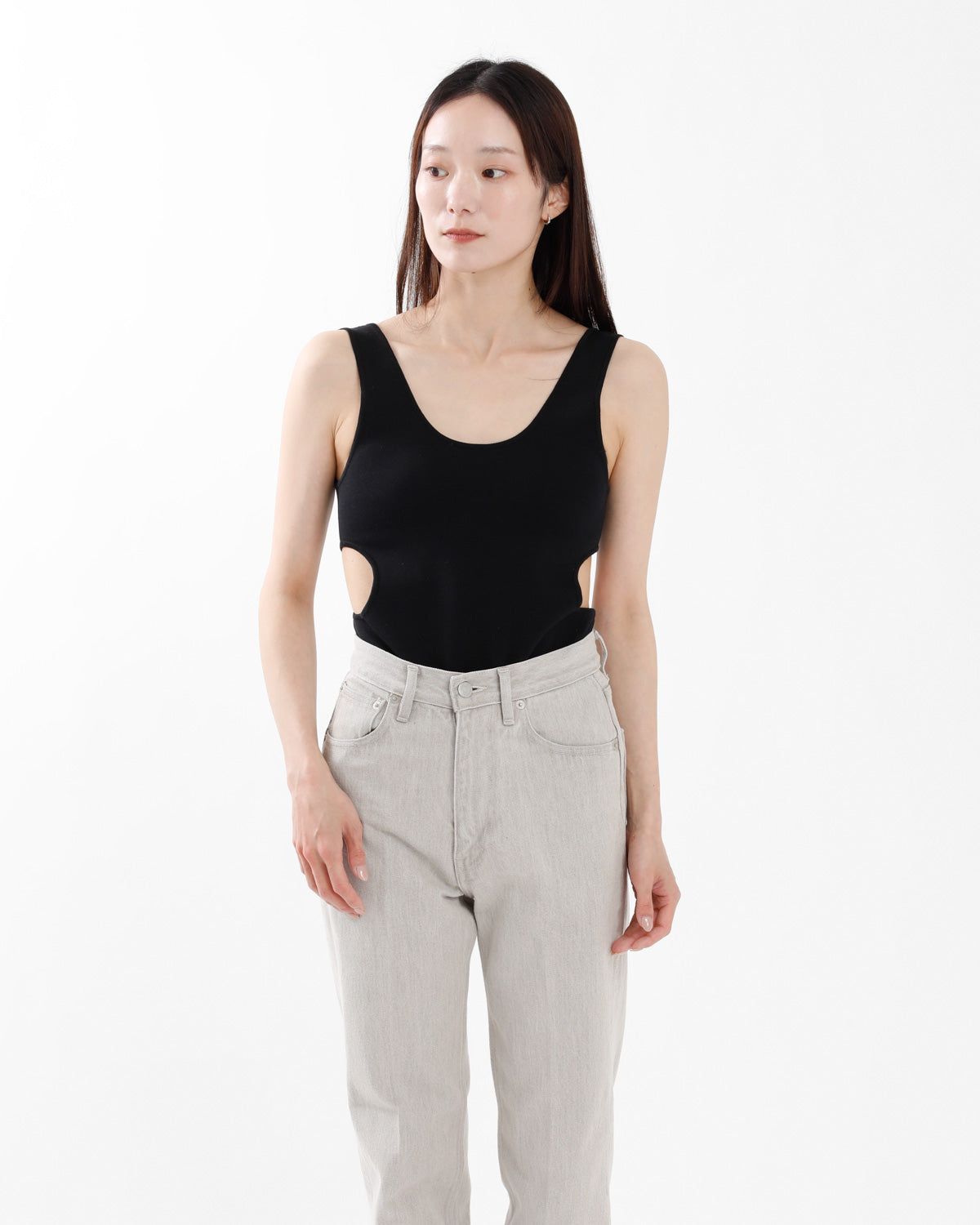 DOUBLE FACED SILK COTTON KNIT LONG TANK