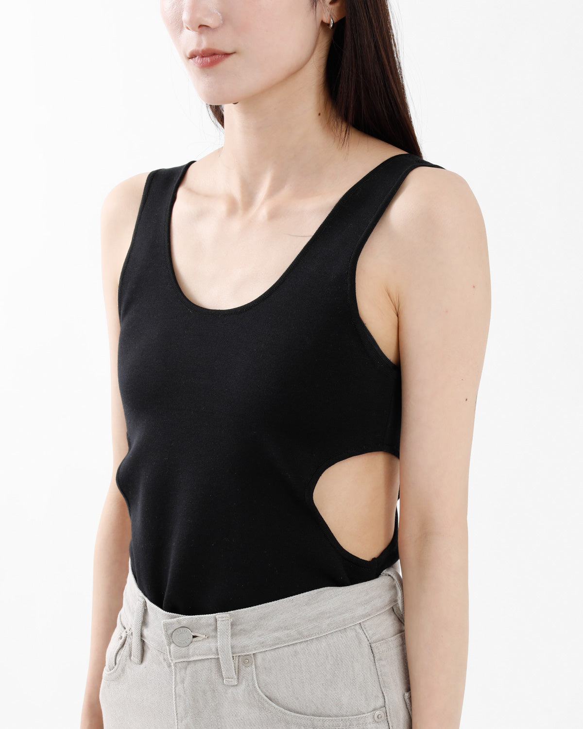 DOUBLE FACED SILK COTTON KNIT LONG TANK