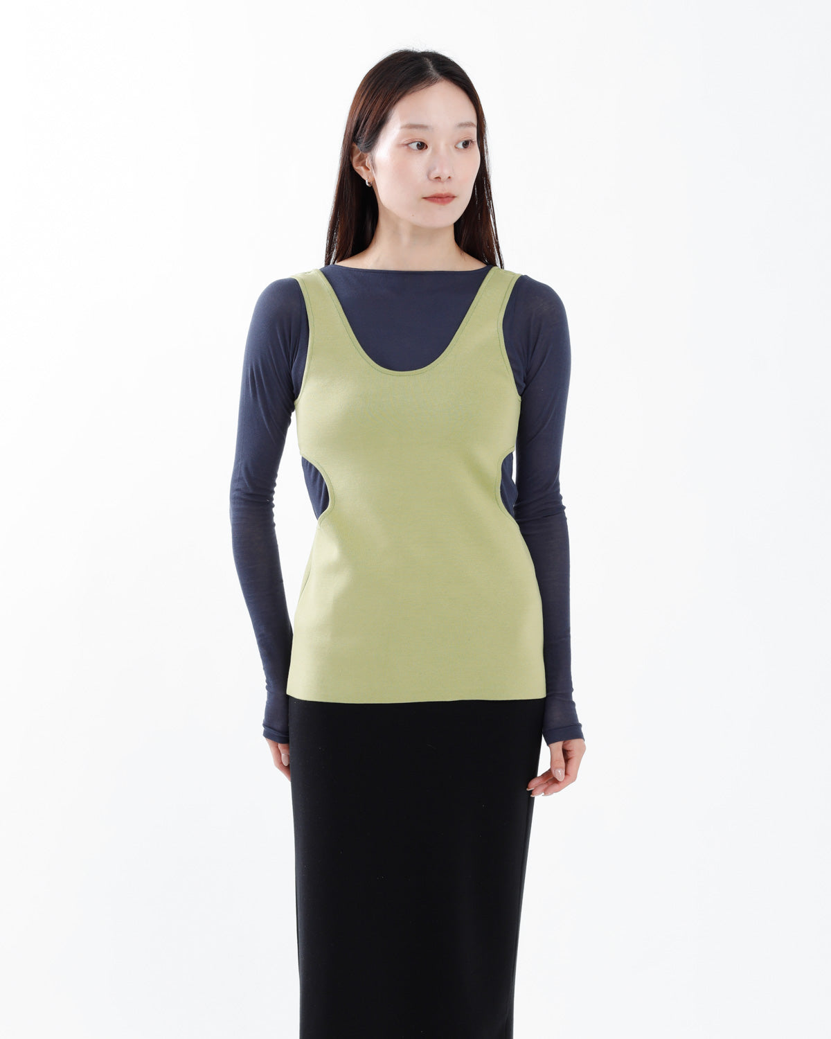 DOUBLE FACED SILK COTTON KNIT LONG TANK