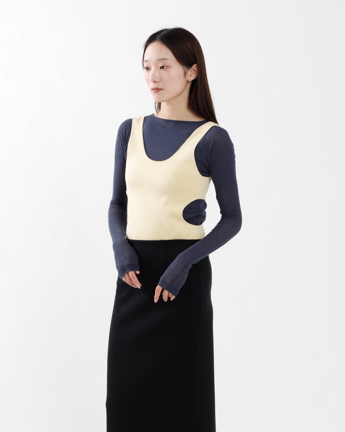 DOUBLE FACED SILK COTTON KNIT LONG TANK