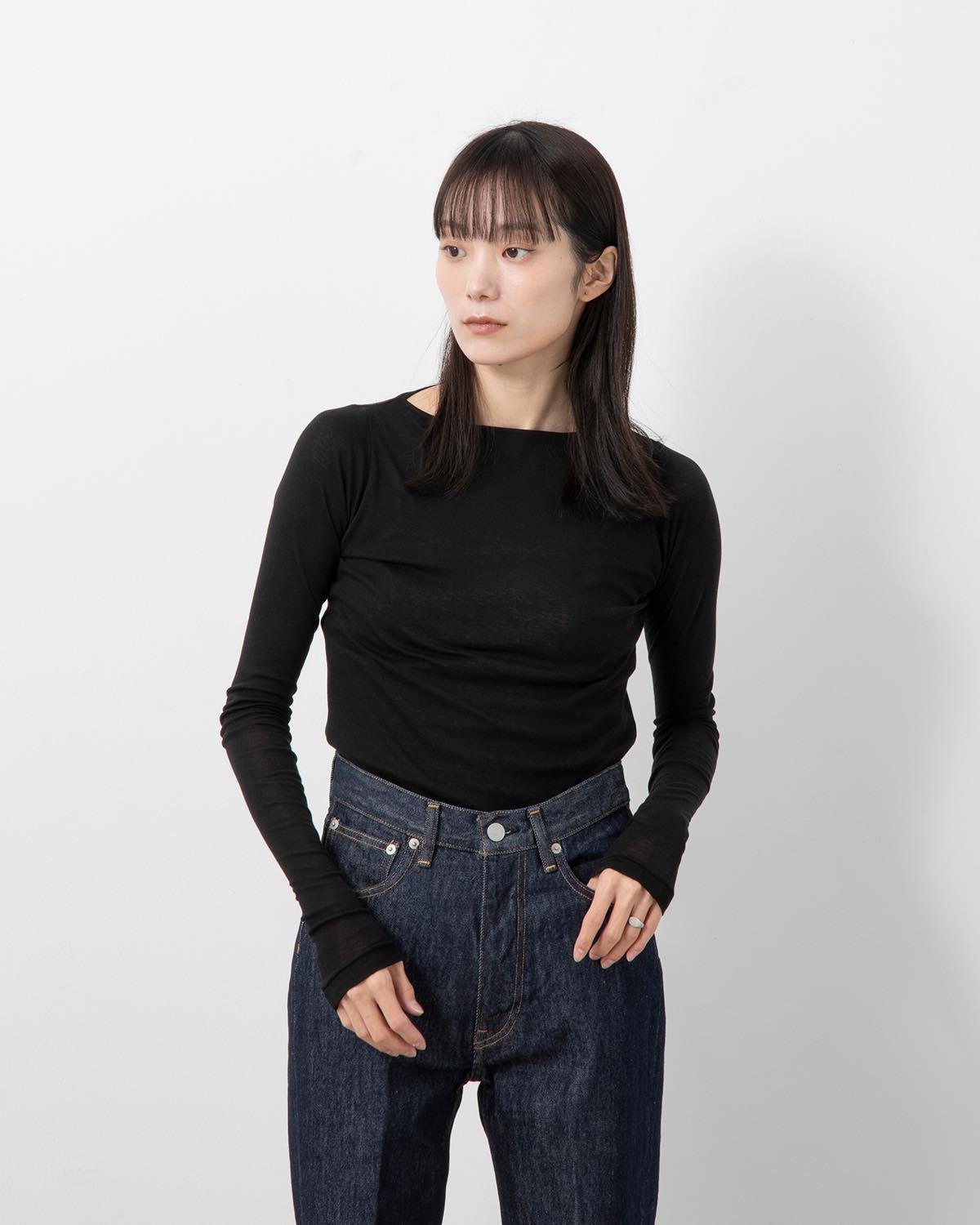 SUPER HIGH GAUGE SHEER RIB BOAT NECK L/S TEE