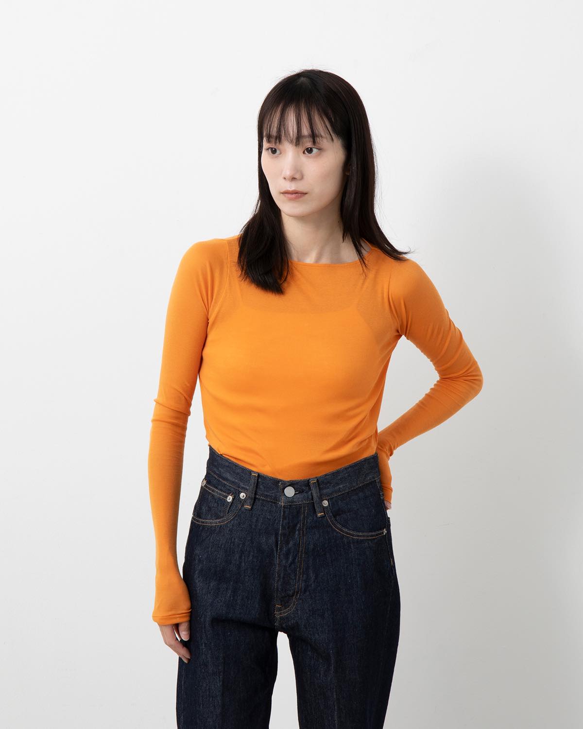 SUPER HIGH GAUGE SHEER RIB BOAT NECK L/S TEE