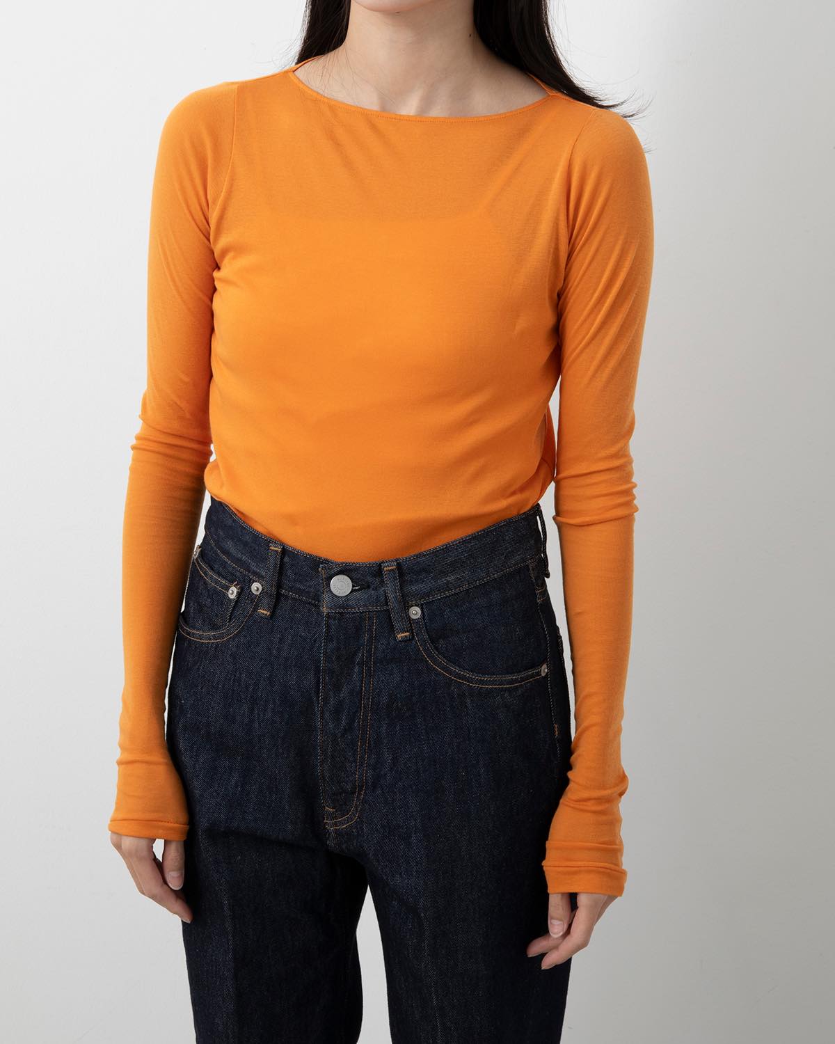 SUPER HIGH GAUGE SHEER RIB BOAT NECK L/S TEE