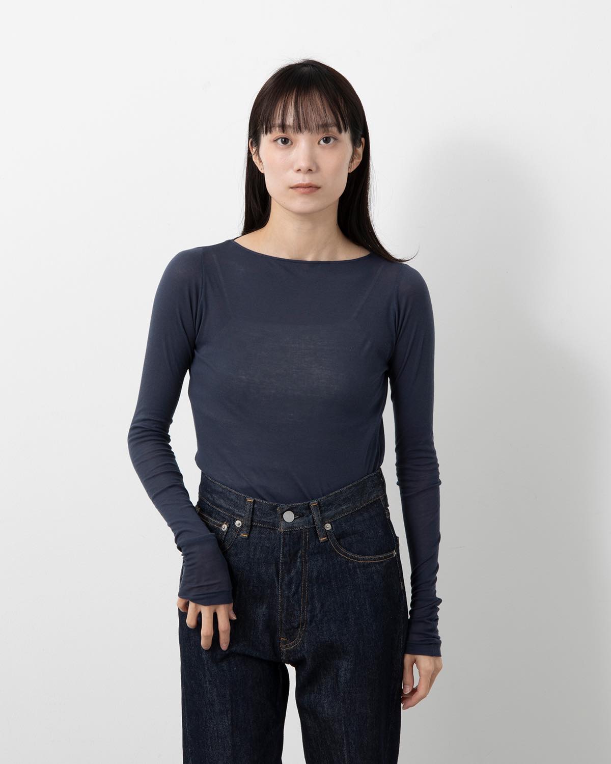 SUPER HIGH GAUGE SHEER RIB BOAT NECK L/S TEE