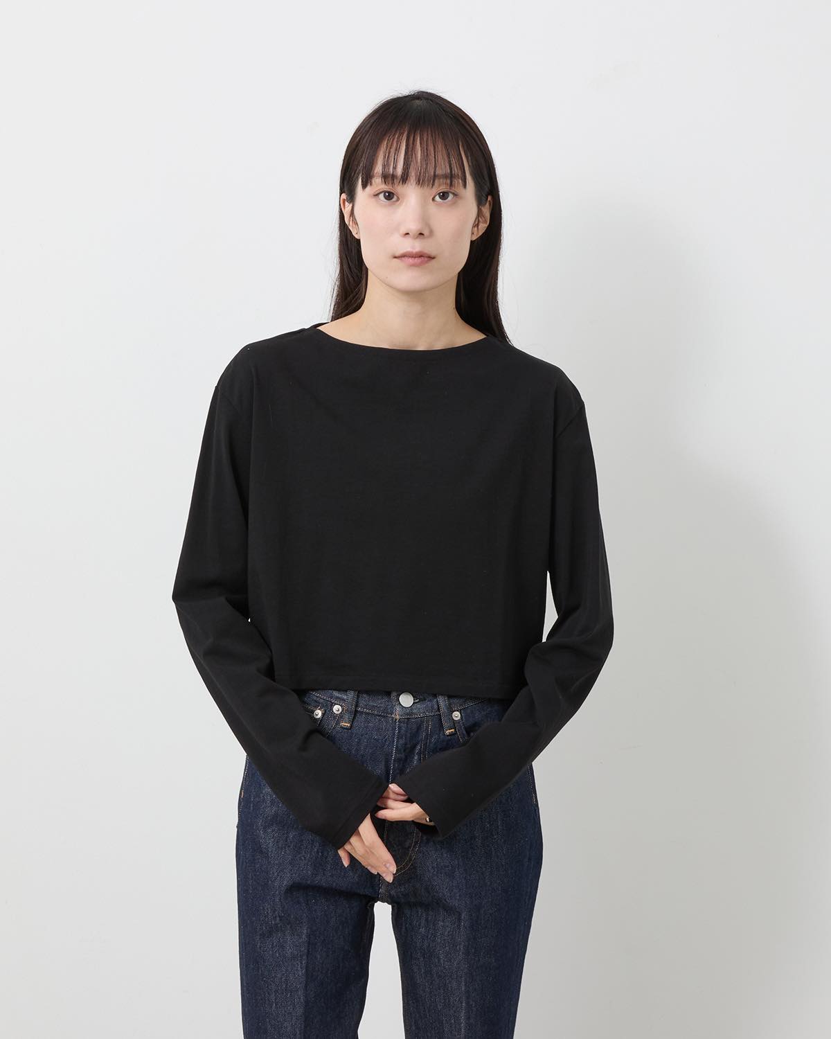 HIGH GAUGE COTTON JERSEY BOAT NECK L/S TEE