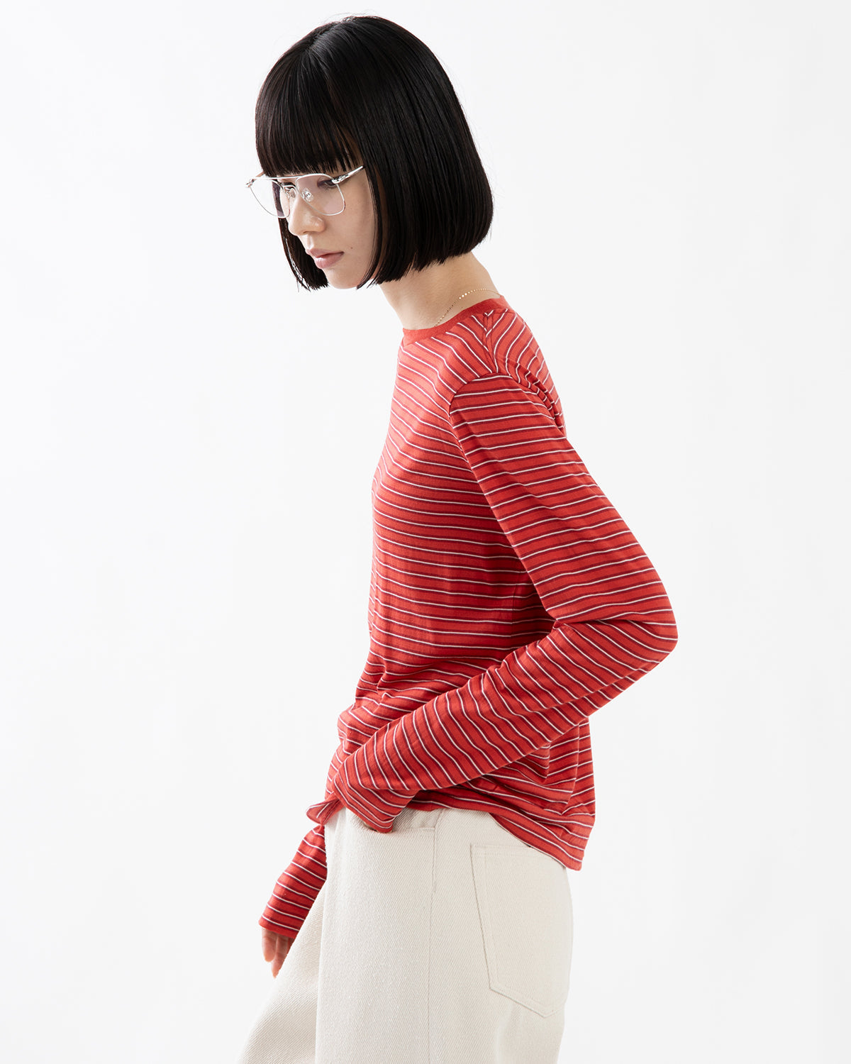 SOFT SMOOTH WOOL STRIPE JERSEY L/S TEE (WOMEN'S)