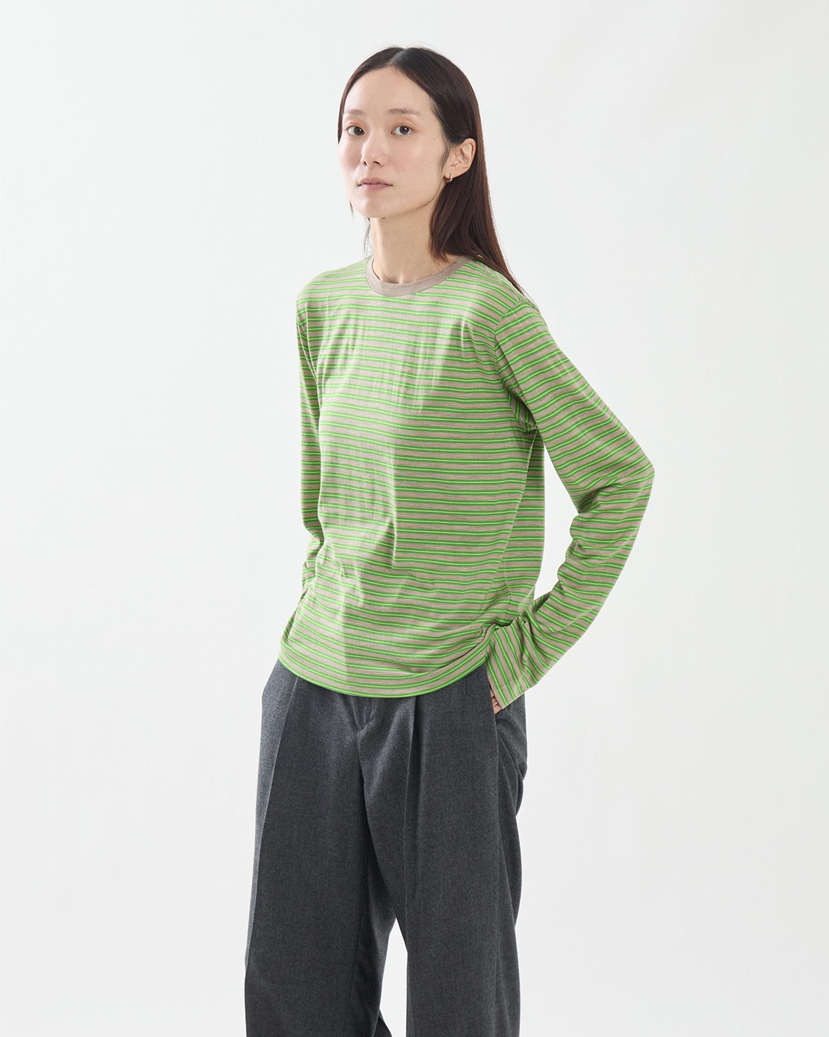 SOFT SMOOTH WOOL STRIPE JERSEY L/S TEE (WOMEN'S)
