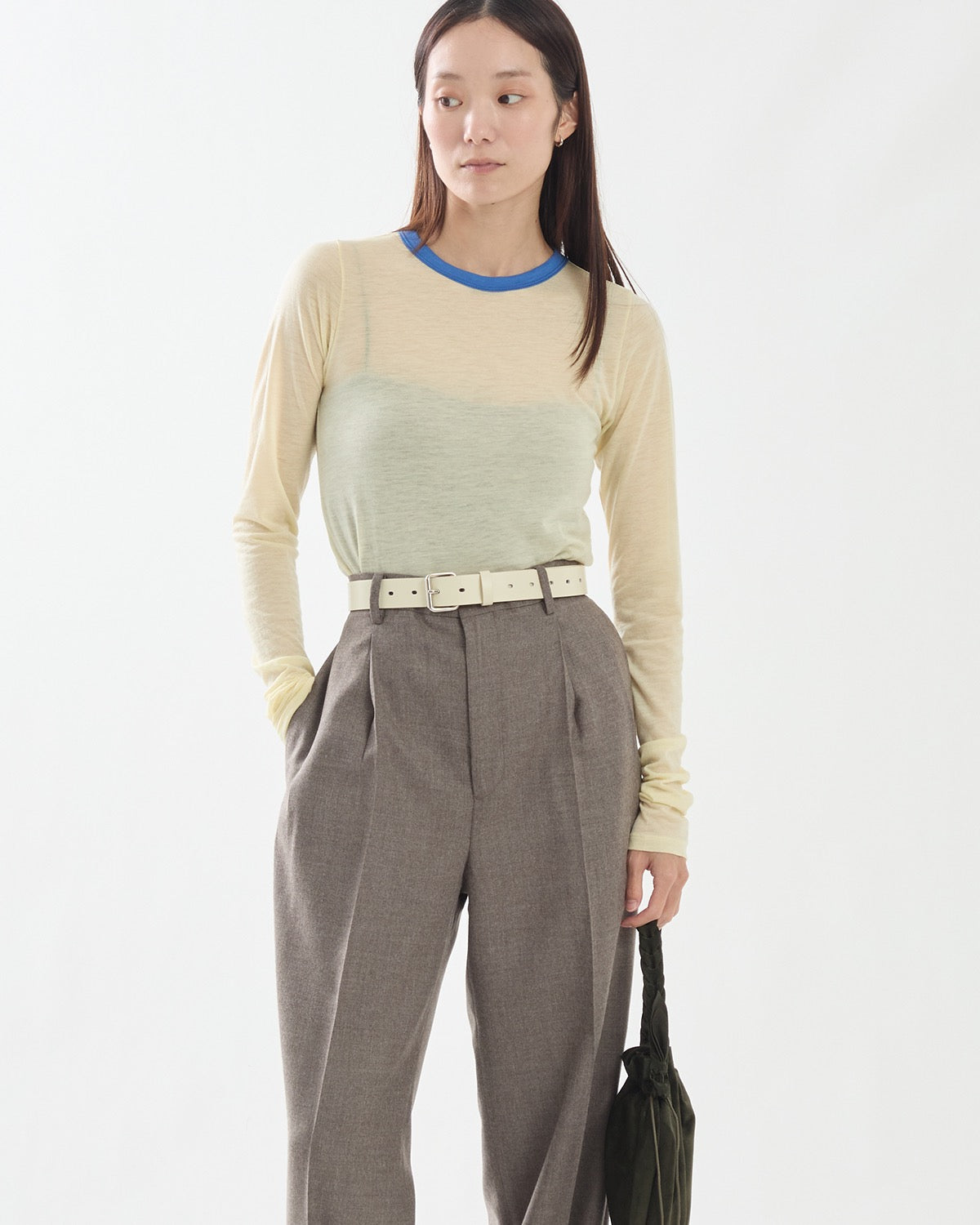 FLUFFY CASHMERE NYLON JERSEY RINGER L/S TEE