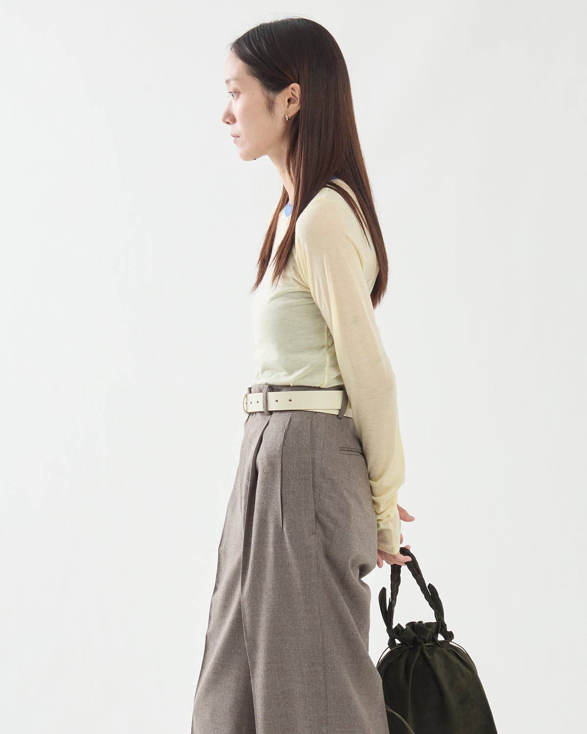 FLUFFY CASHMERE NYLON JERSEY RINGER L/S TEE