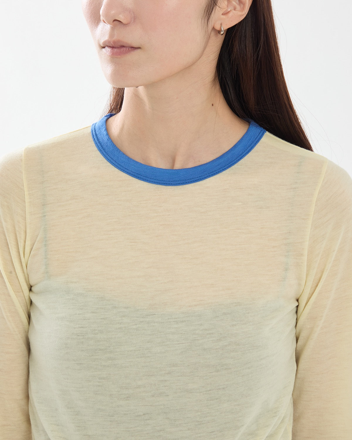 FLUFFY CASHMERE NYLON JERSEY RINGER L/S TEE