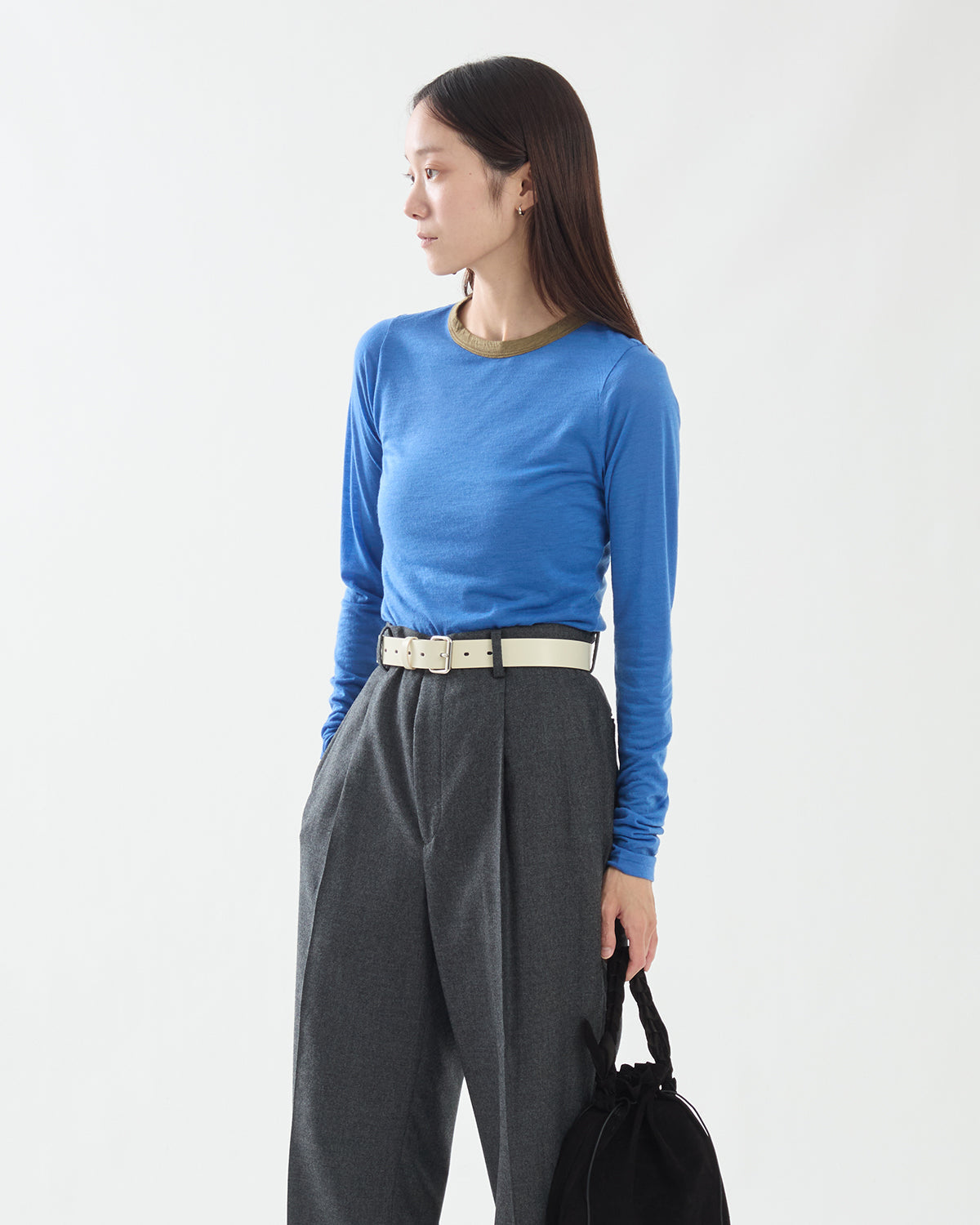 FLUFFY CASHMERE NYLON JERSEY RINGER L/S TEE