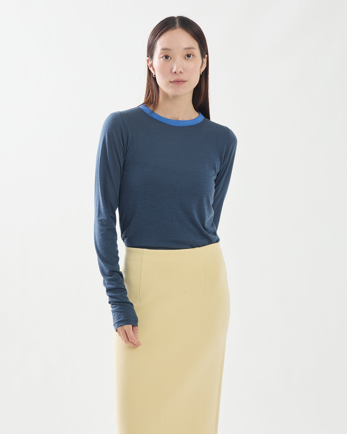 FLUFFY CASHMERE NYLON JERSEY RINGER L/S TEE