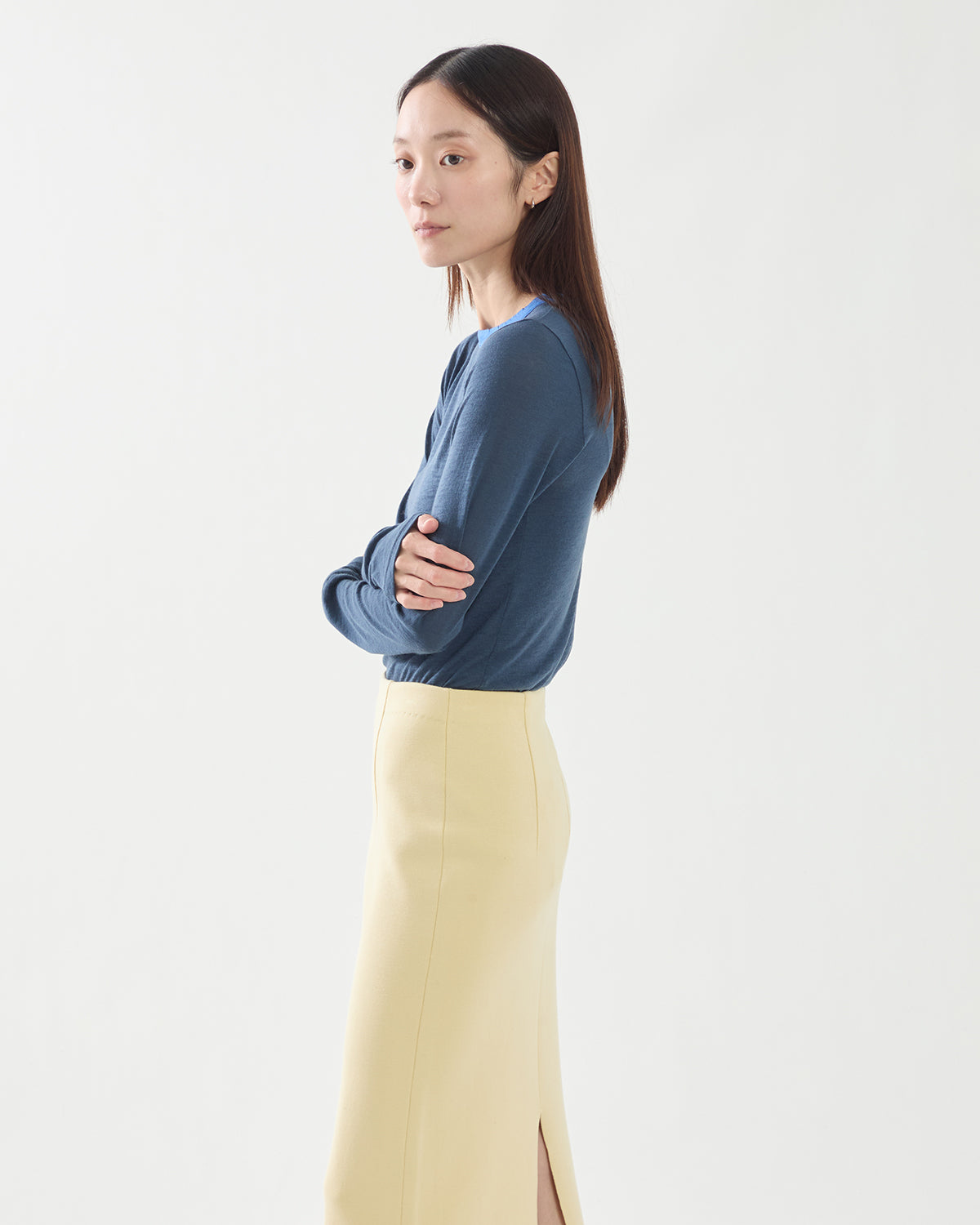 FLUFFY CASHMERE NYLON JERSEY RINGER L/S TEE