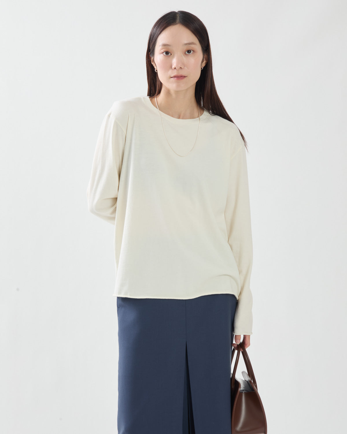 BRUSHED ORGANIC COTTON CASHMERE JERSEY L/S TEE