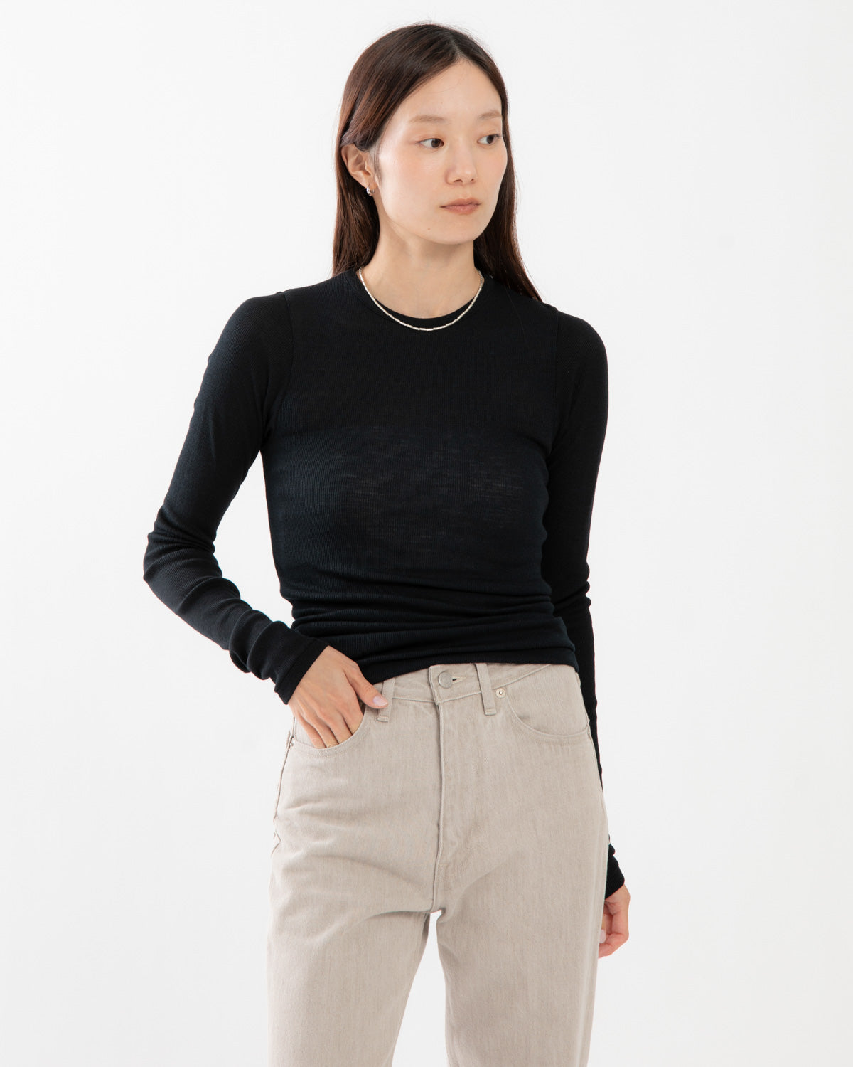 WOOL SILK SOFT RIB L/S TEE
