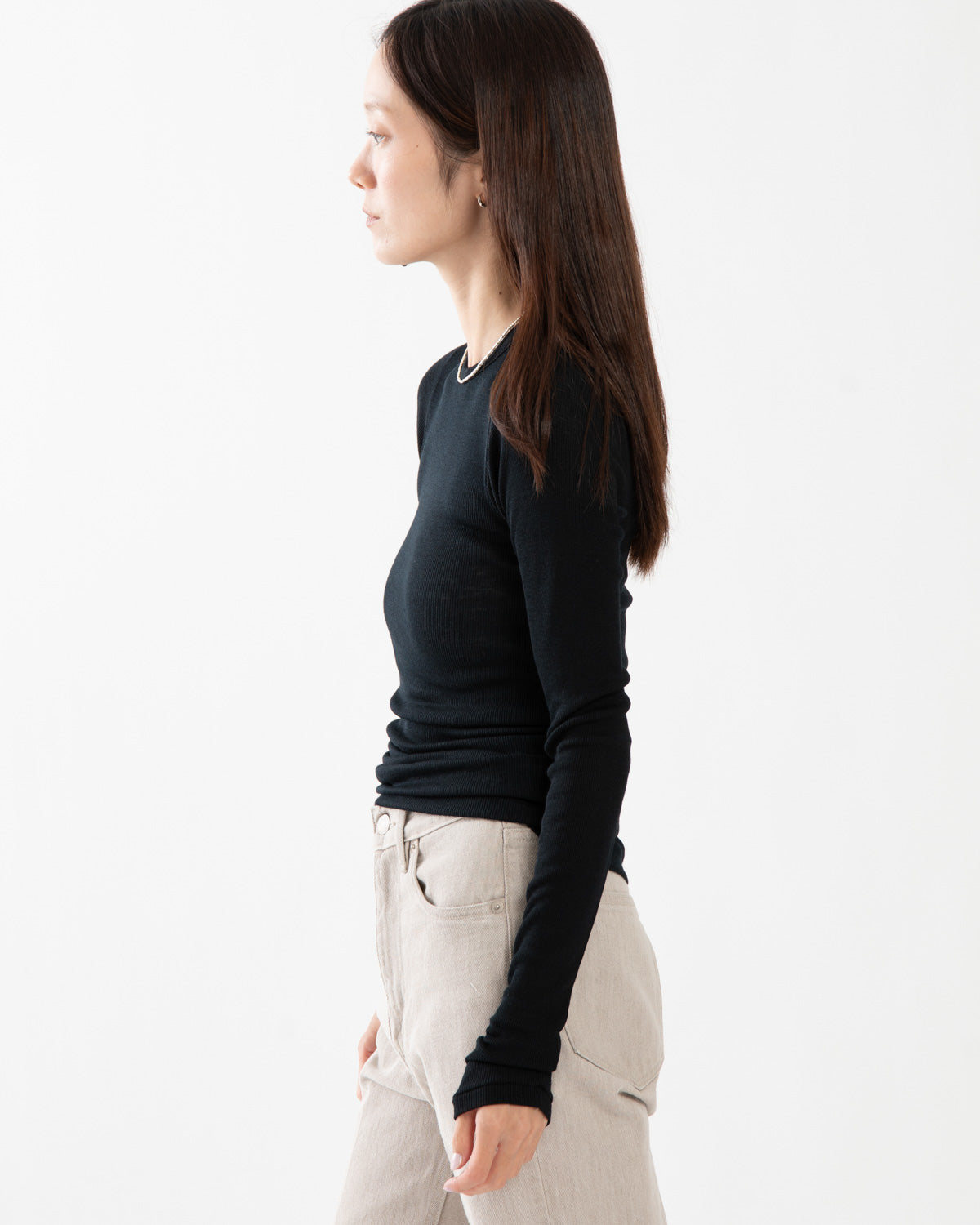 WOOL SILK SOFT RIB L/S TEE