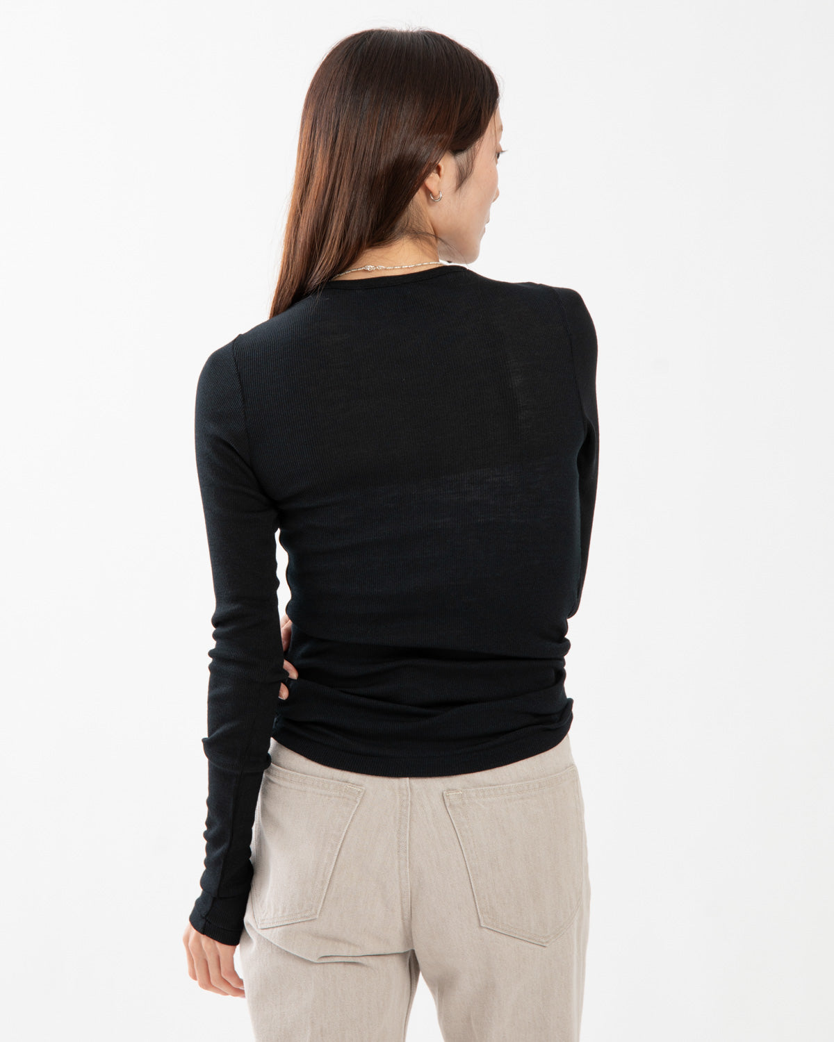 WOOL SILK SOFT RIB L/S TEE