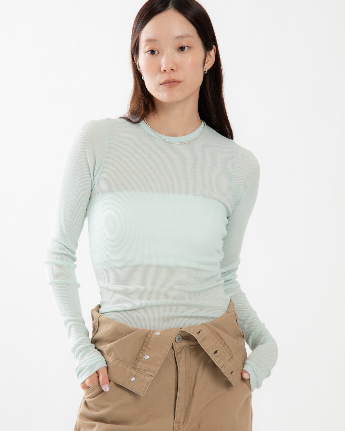 WOOL SILK SOFT RIB L/S TEE