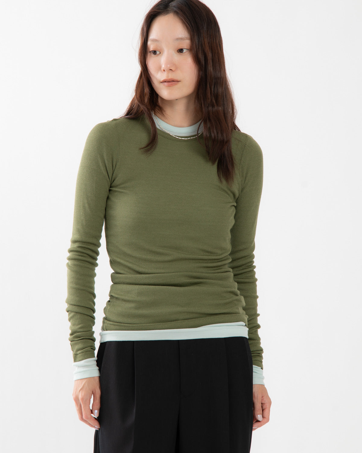 WOOL SILK SOFT RIB L/S TEE