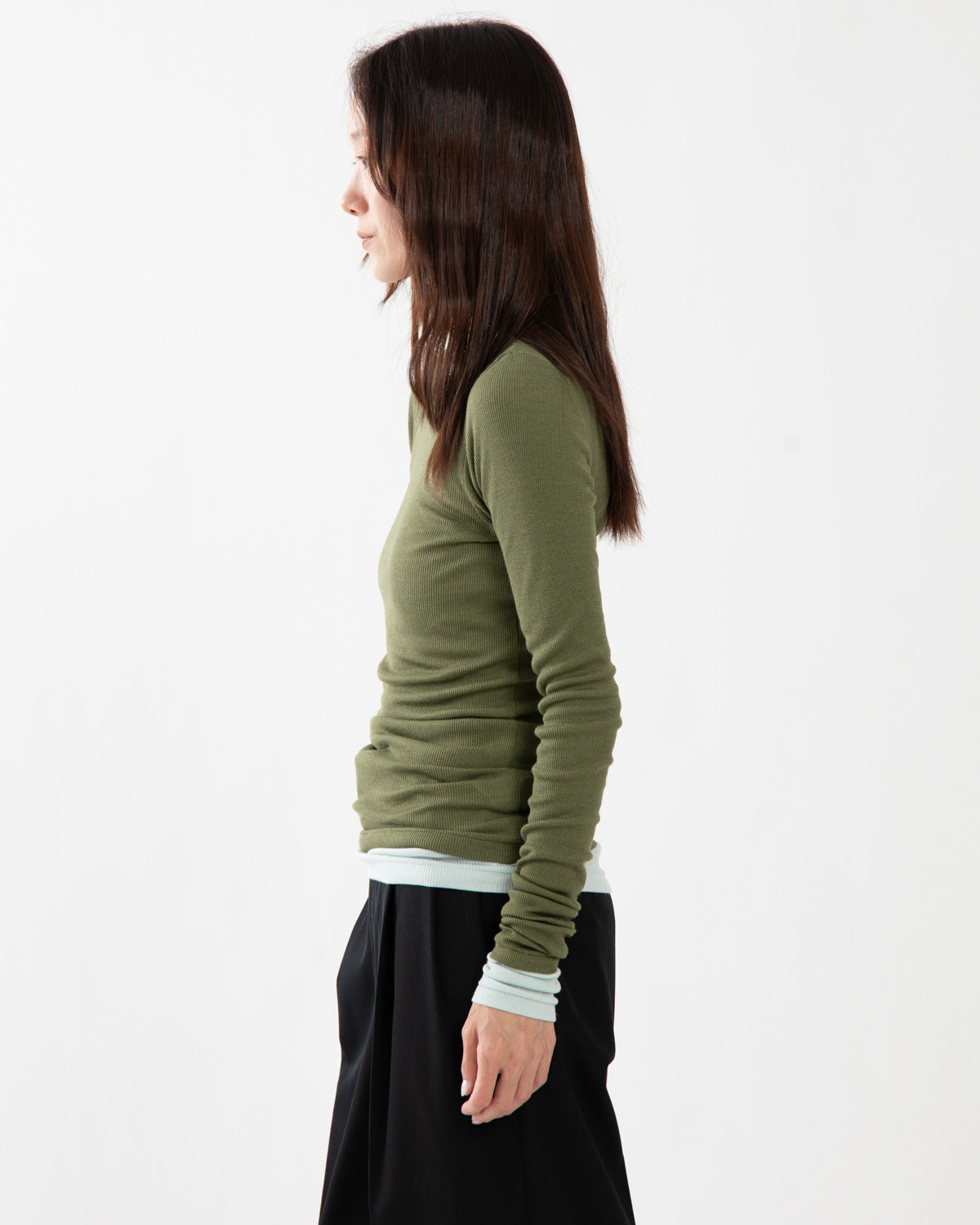 WOOL SILK SOFT RIB L/S TEE