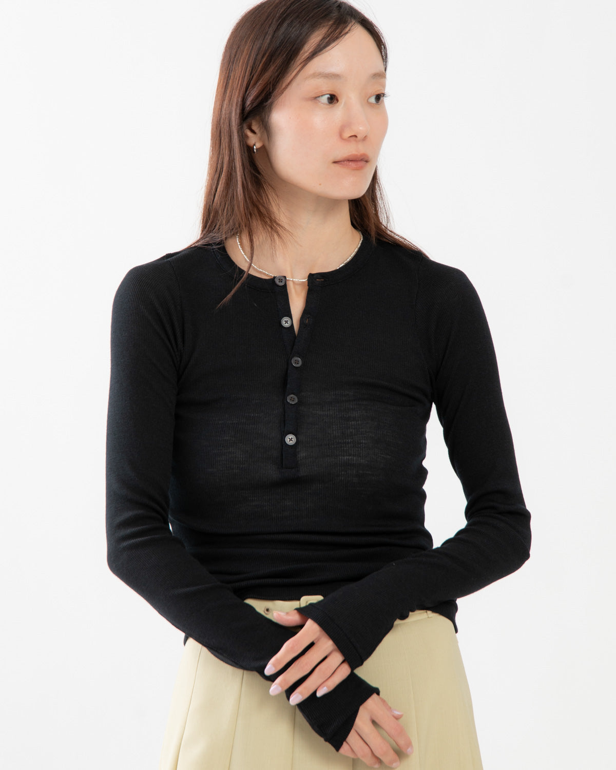 WOOL SILK SOFT RIB HENLEY
