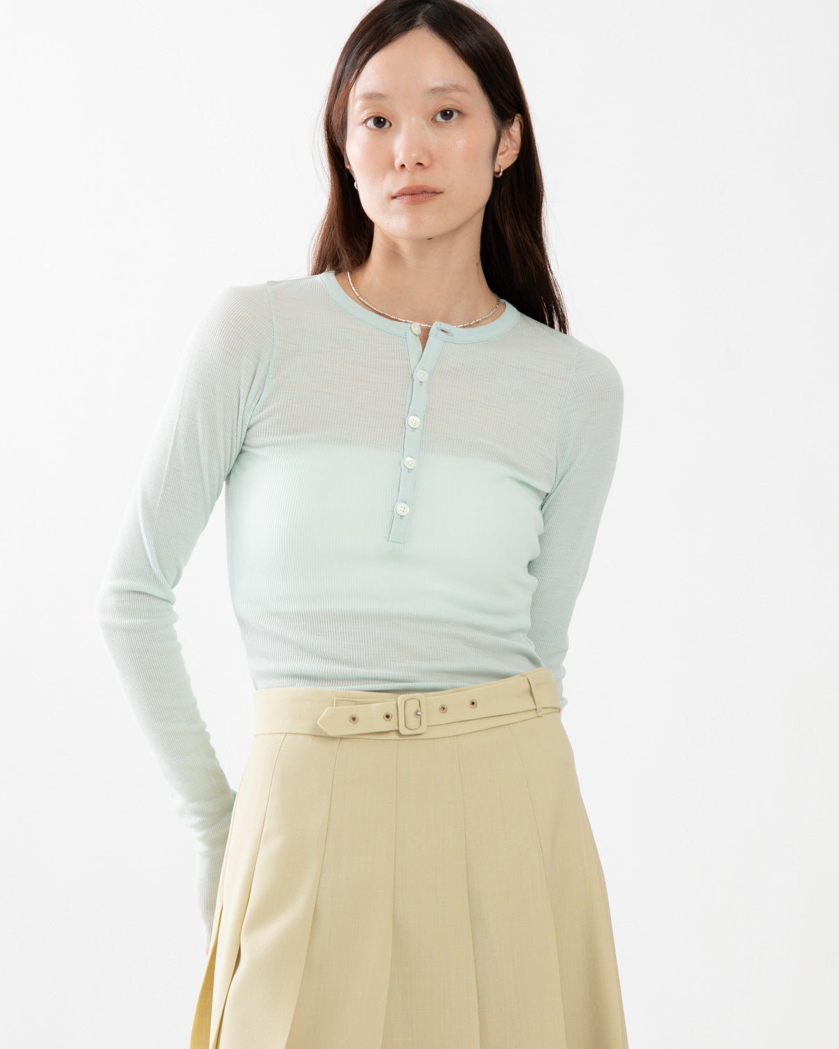 WOOL SILK SOFT RIB HENLEY