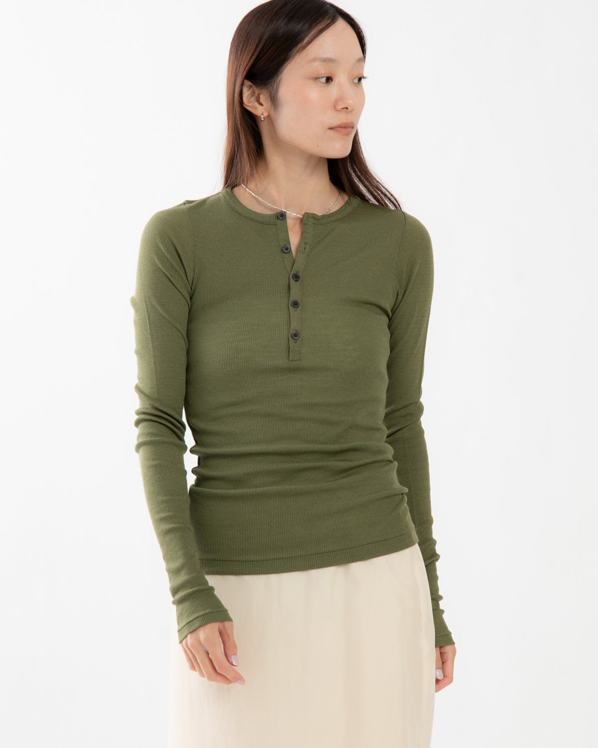 WOOL SILK SOFT RIB HENLEY