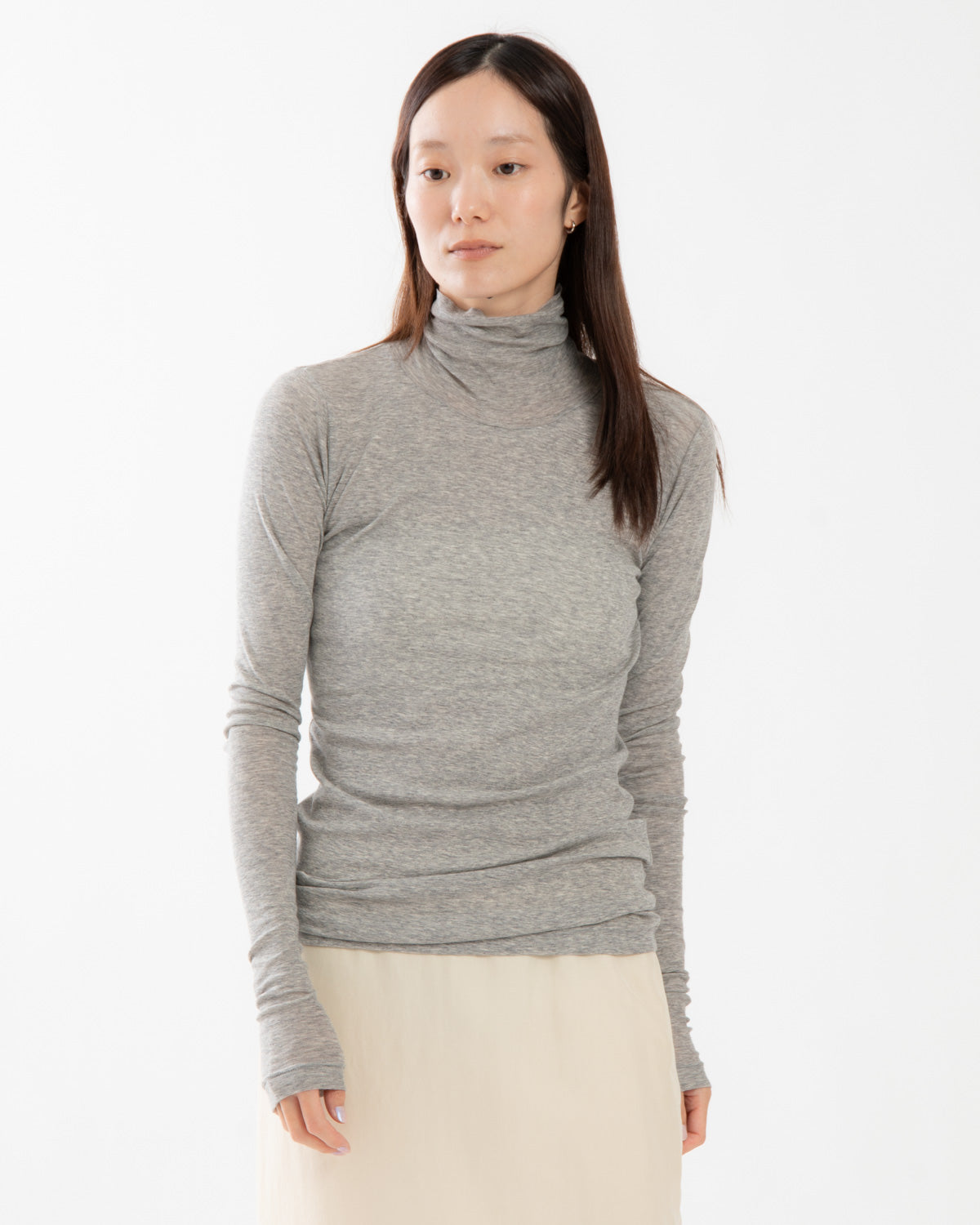SUPER HIGH GAUGE SHEER RIB TURTLE NECK L/S TEE