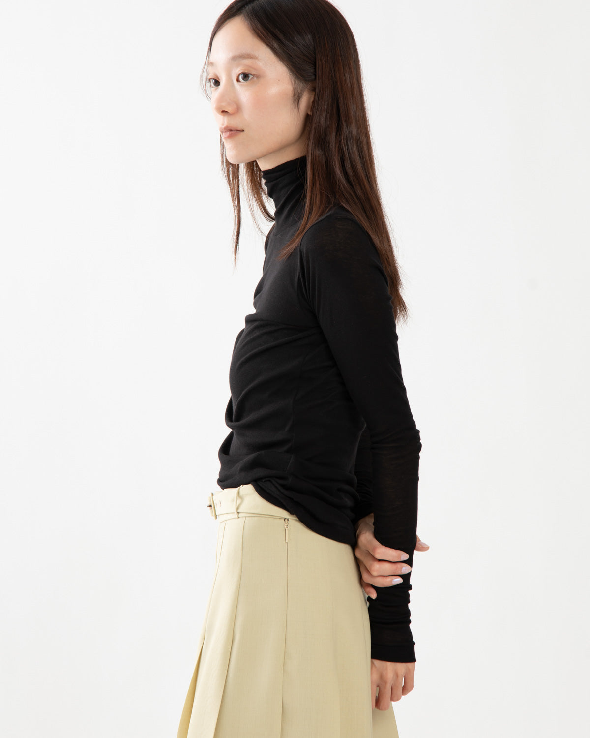 SUPER HIGH GAUGE SHEER RIB TURTLE NECK L/S TEE