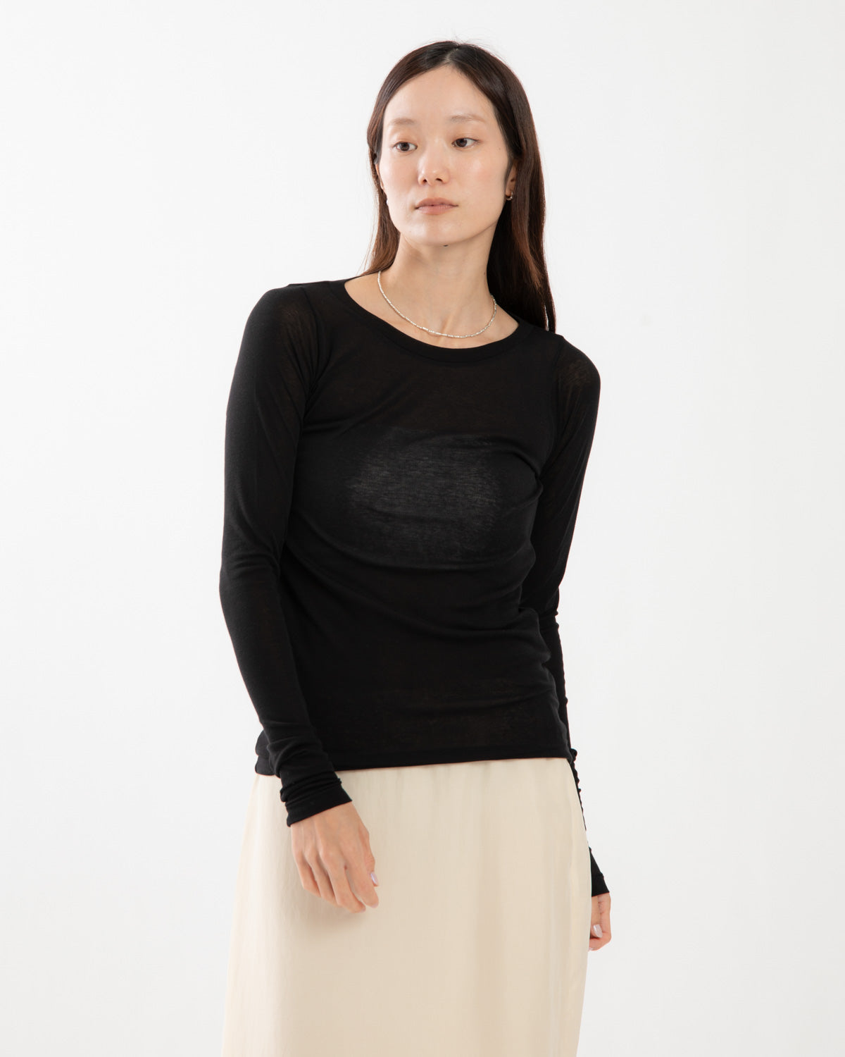 SUPER HIGH GAUGE SHEER RIB WIDE-NECK L/S TEE