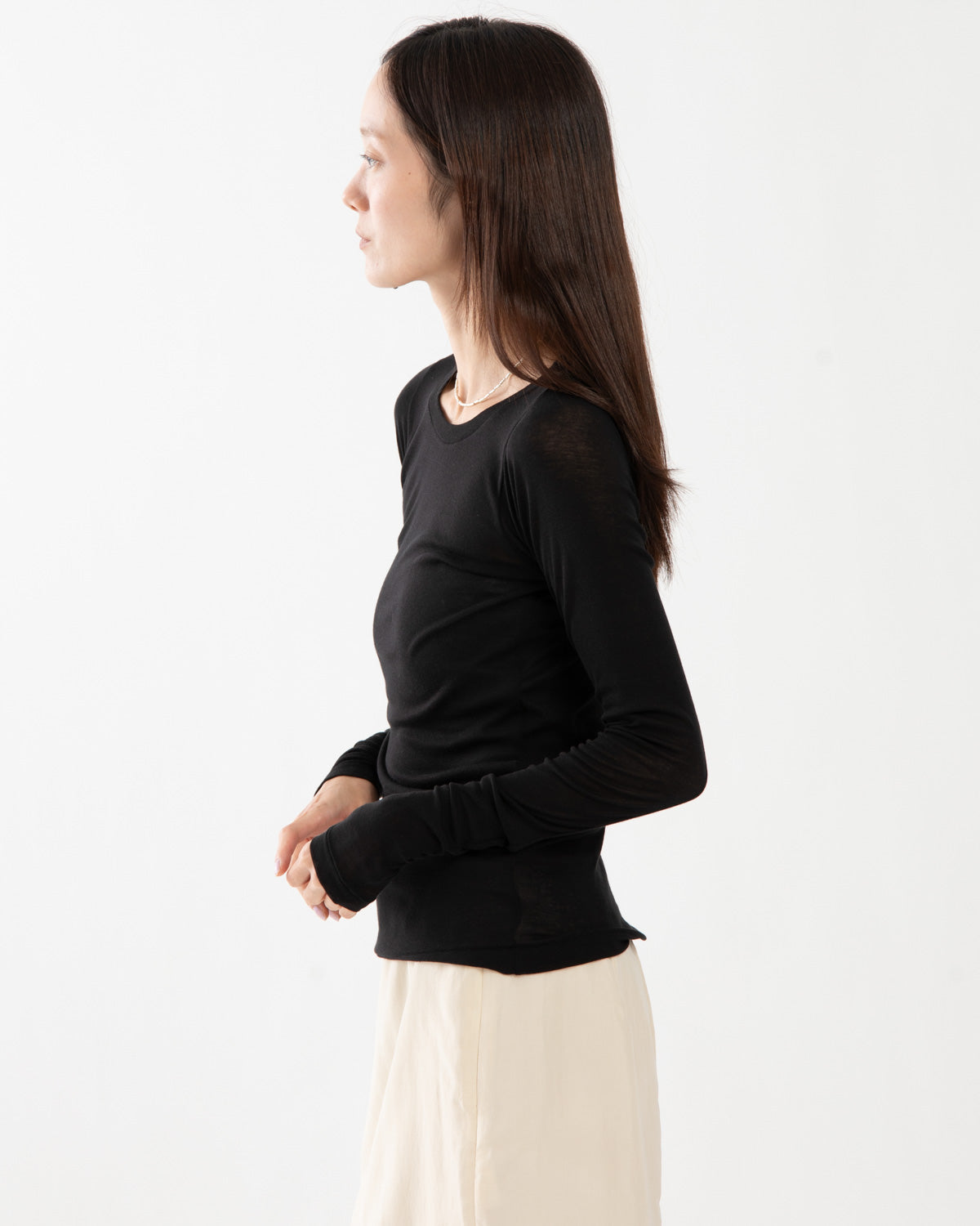 SUPER HIGH GAUGE SHEER RIB WIDE-NECK L/S TEE